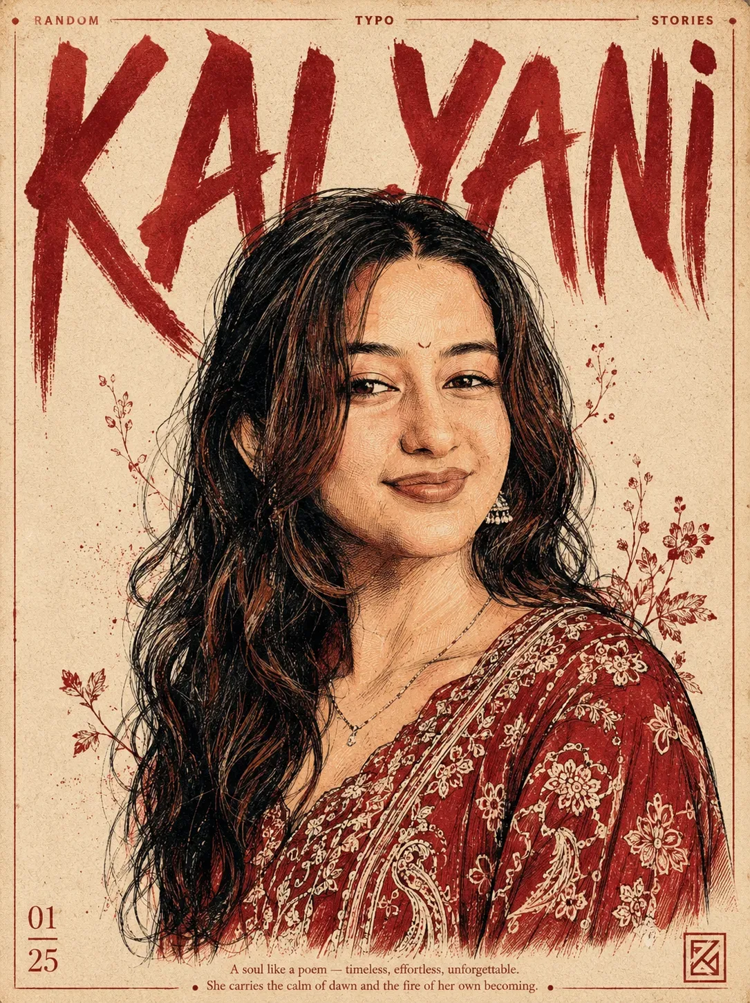Kalyani: Vintage Crimson Editorial Portrait AI Photo Prompt preview example result