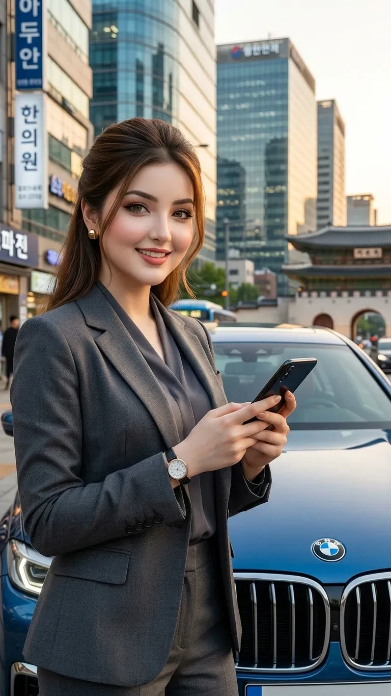 Korean Business Woman With BMW AI Photo Prompt preview example result