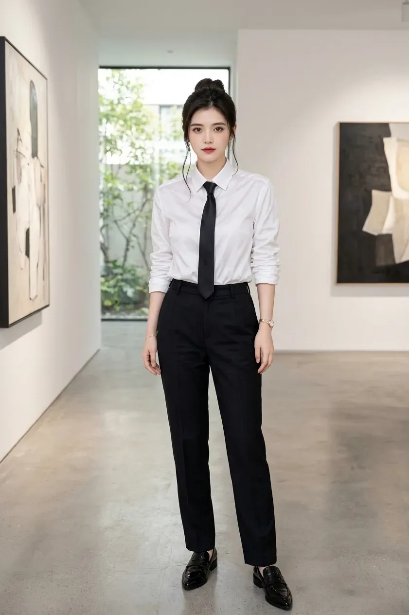 Korean Inspired Direct Face Portrait In Minimalist Art Gallery AI Photo Prompt preview example result
