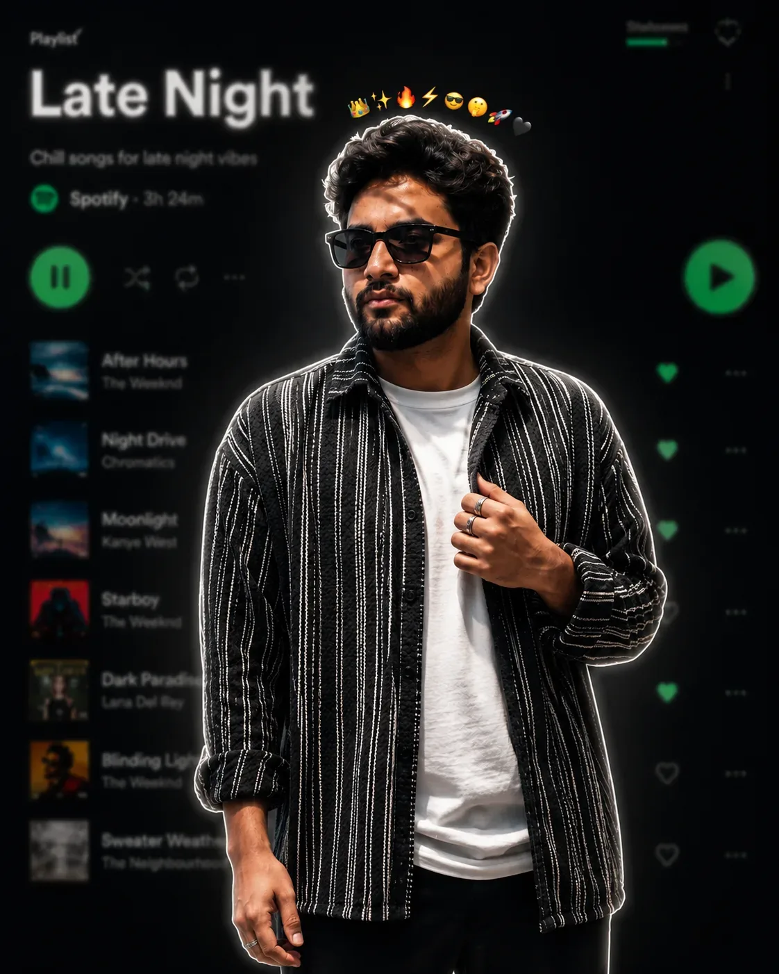 Late Night Playlist Portrait AI Photo Prompt preview example result