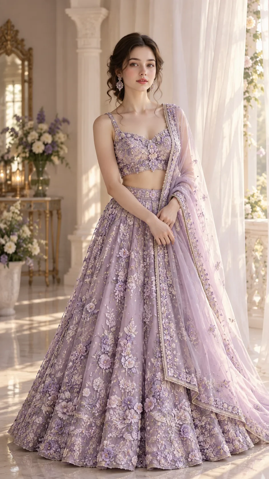 Lavender Dreams: An Ethereal Indian Couture Elegance AI Photo Prompt preview example result