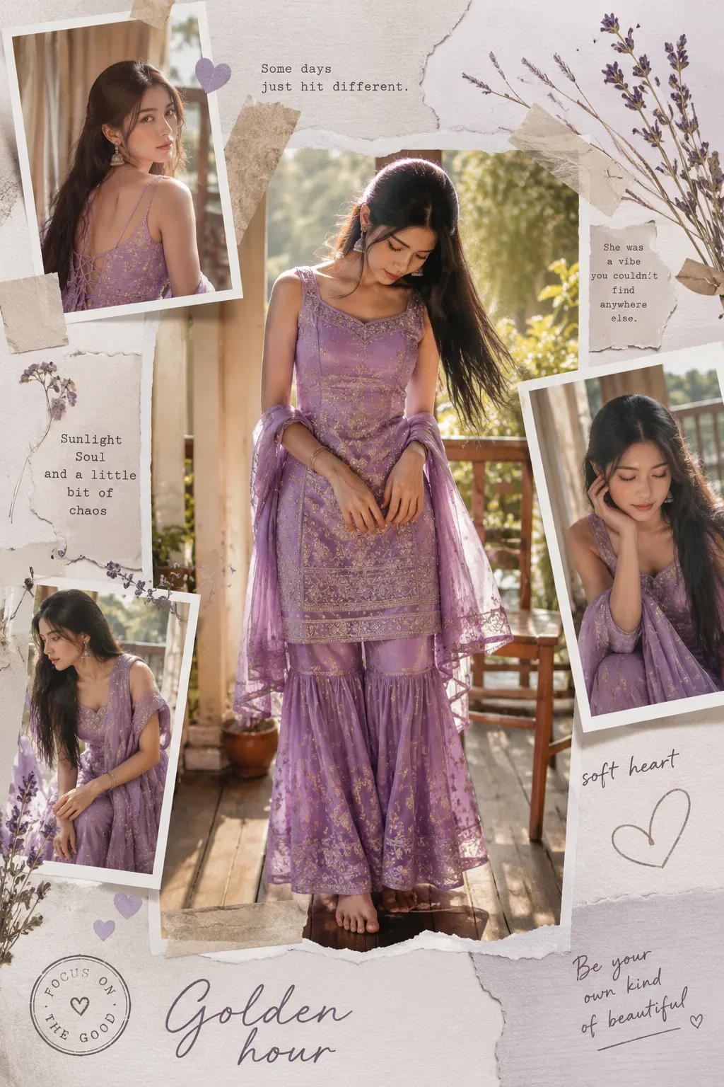 Lavender Golden Hour Scrapbook Portrait AI Photo Prompt preview example result