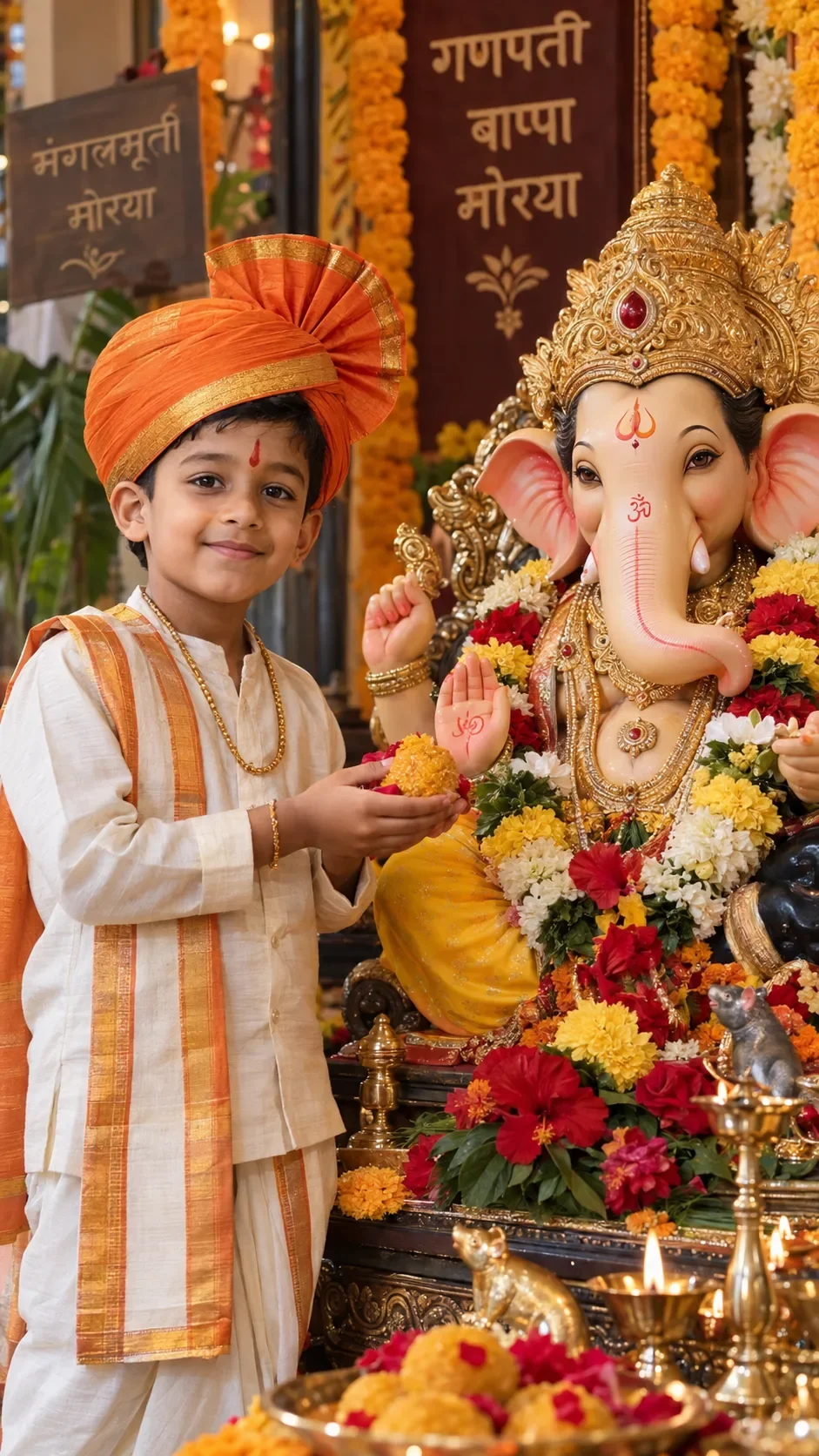 Little Girl Devotional Ganpati Bappa Idol AI Photo Prompt preview example result