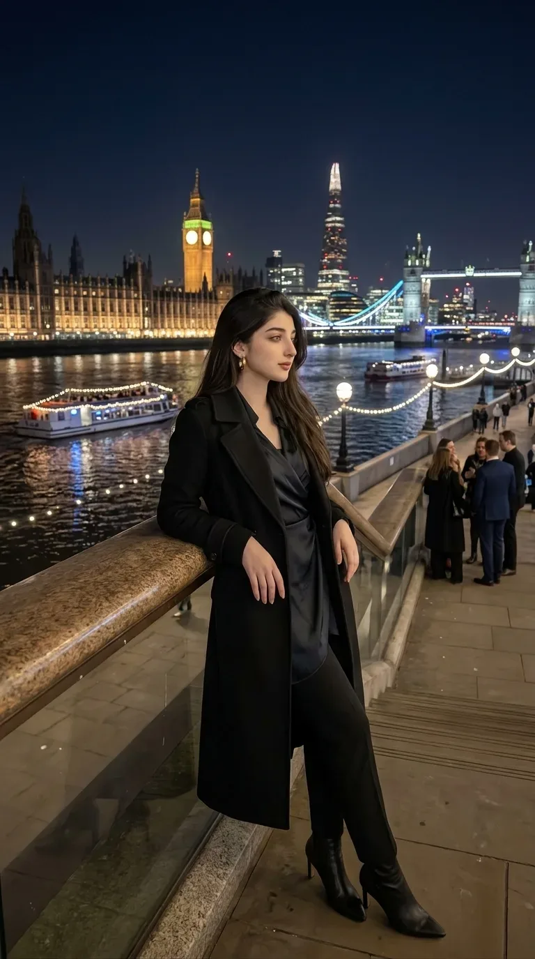 Lodon River Side Night Portrait AI Photo Prompt preview example result