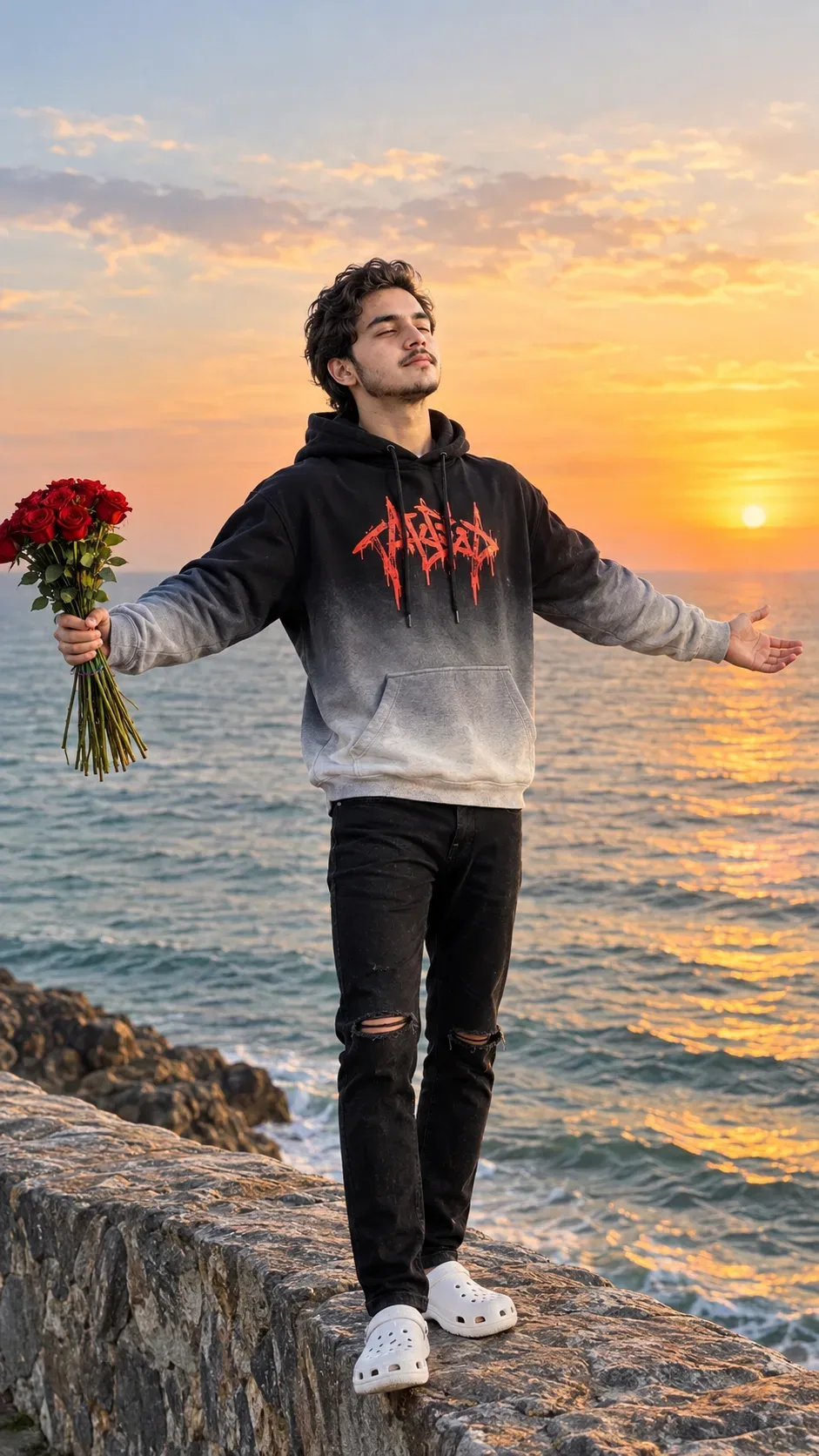 Love At Sunset Roses By The Sea AI Photo Prompt preview example result