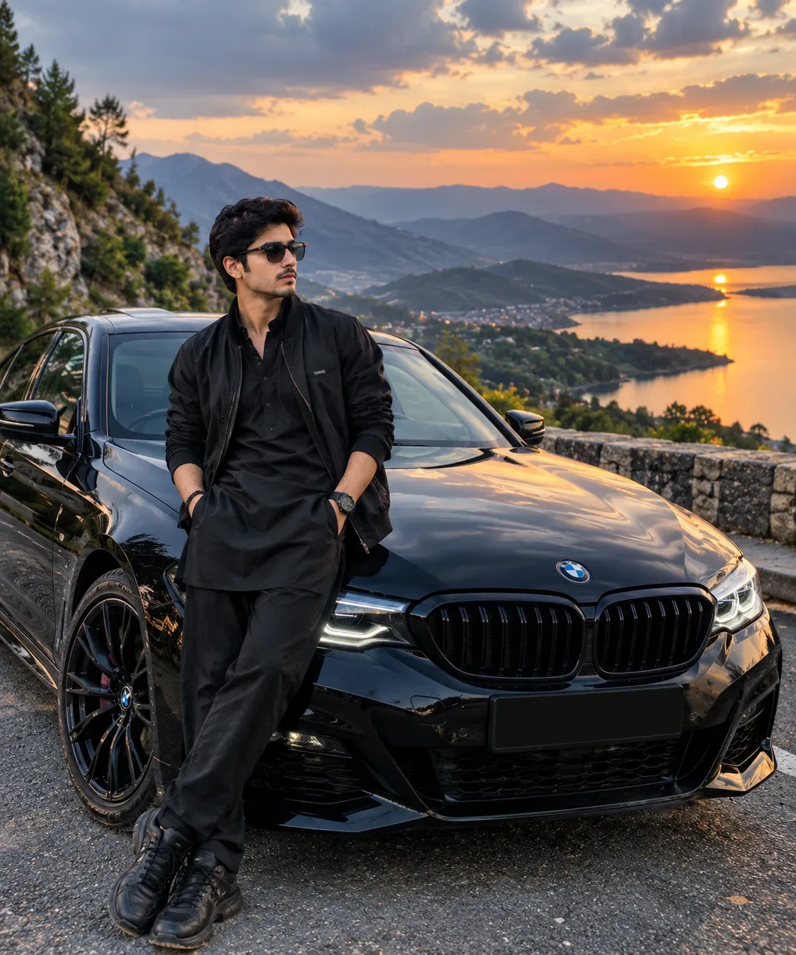 Luxury BMW Mountain Drive Sunset Vibes AI Photo Prompt preview example result