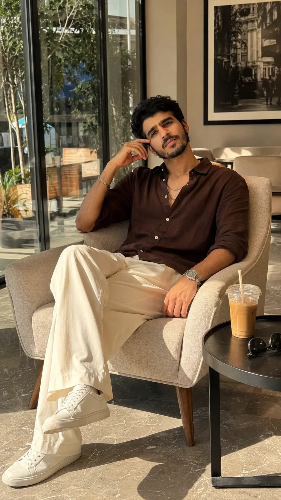 Luxury Cafe Editorial Portrait Modern Lifestyle Photography AI Photo Prompt preview example result