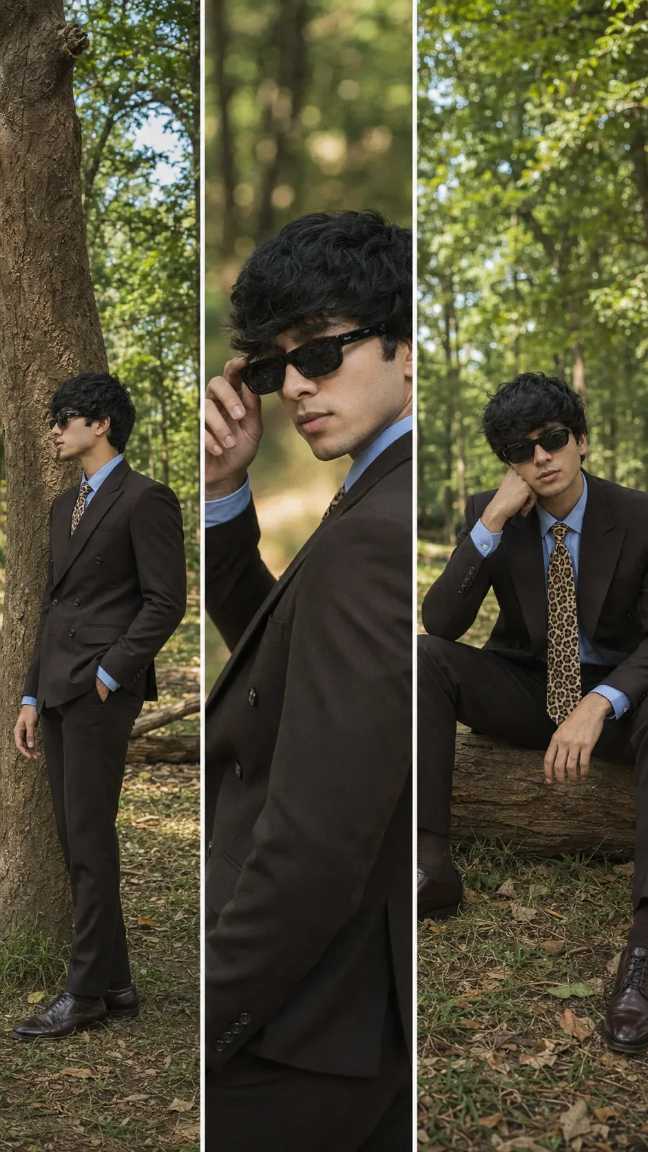 Luxury Forest Fashion Editorial Collage Three-panel Magazine Portrait AI Photo Prompt preview example result