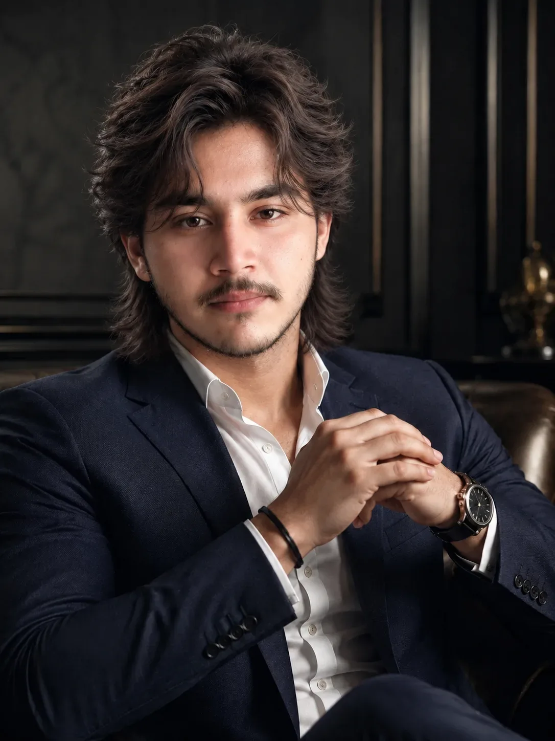 Luxury Gentleman Wolf Cut Portrait AI Photo Prompt preview example result
