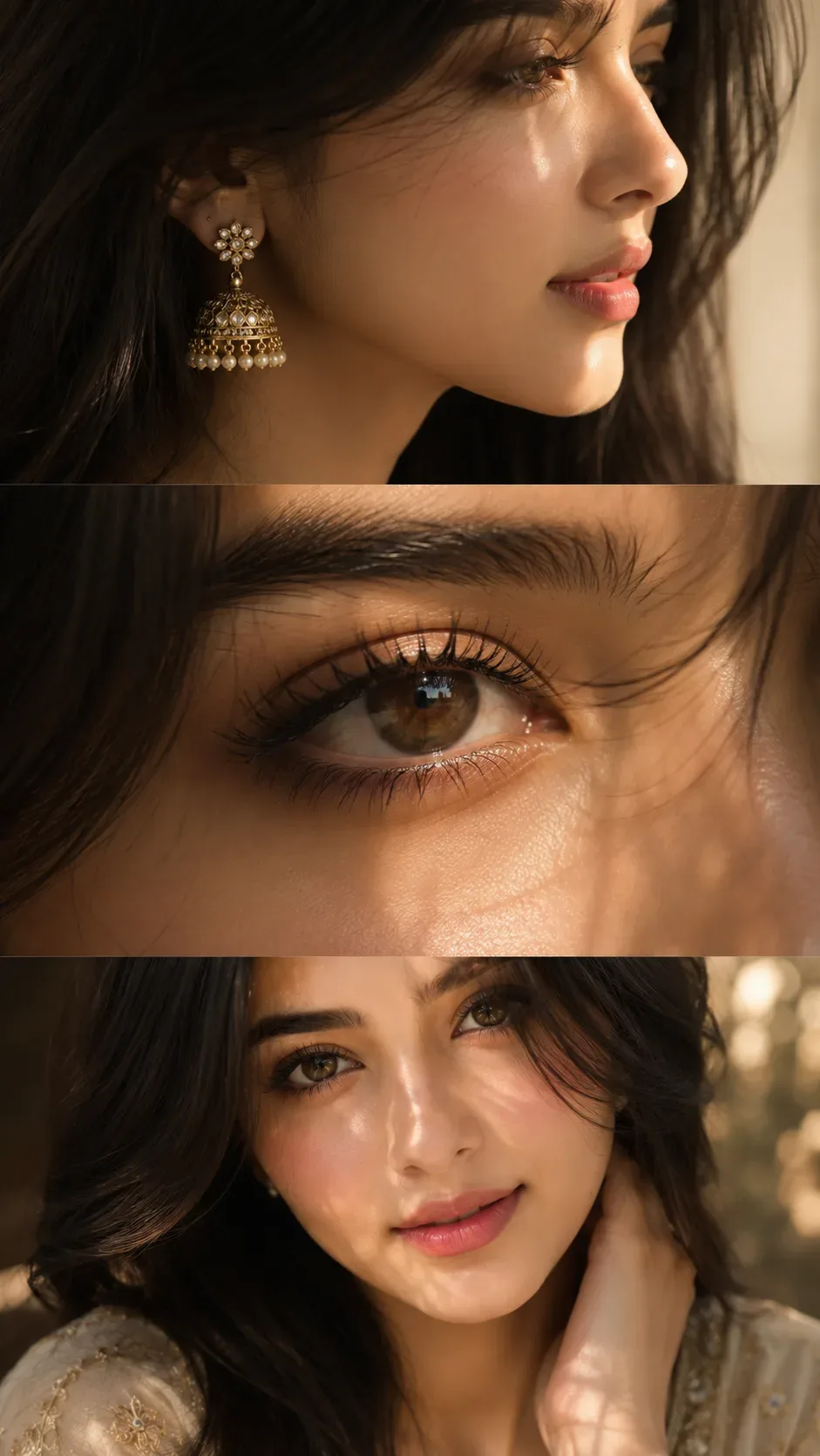 Luxury Golden Hour Beauty Editorial Jhumka Portrait AI Photo Prompt preview example result