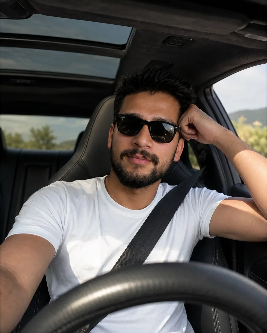 Luxury Sports Car Editorial Cinematic Driver Portrait Photography AI Photo Prompt preview example result