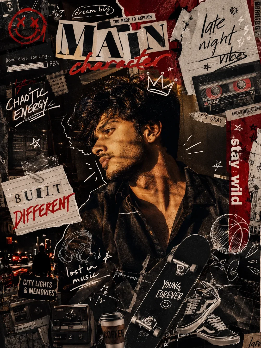Main Character In Urban Collage Art AI Photo Prompt preview example result