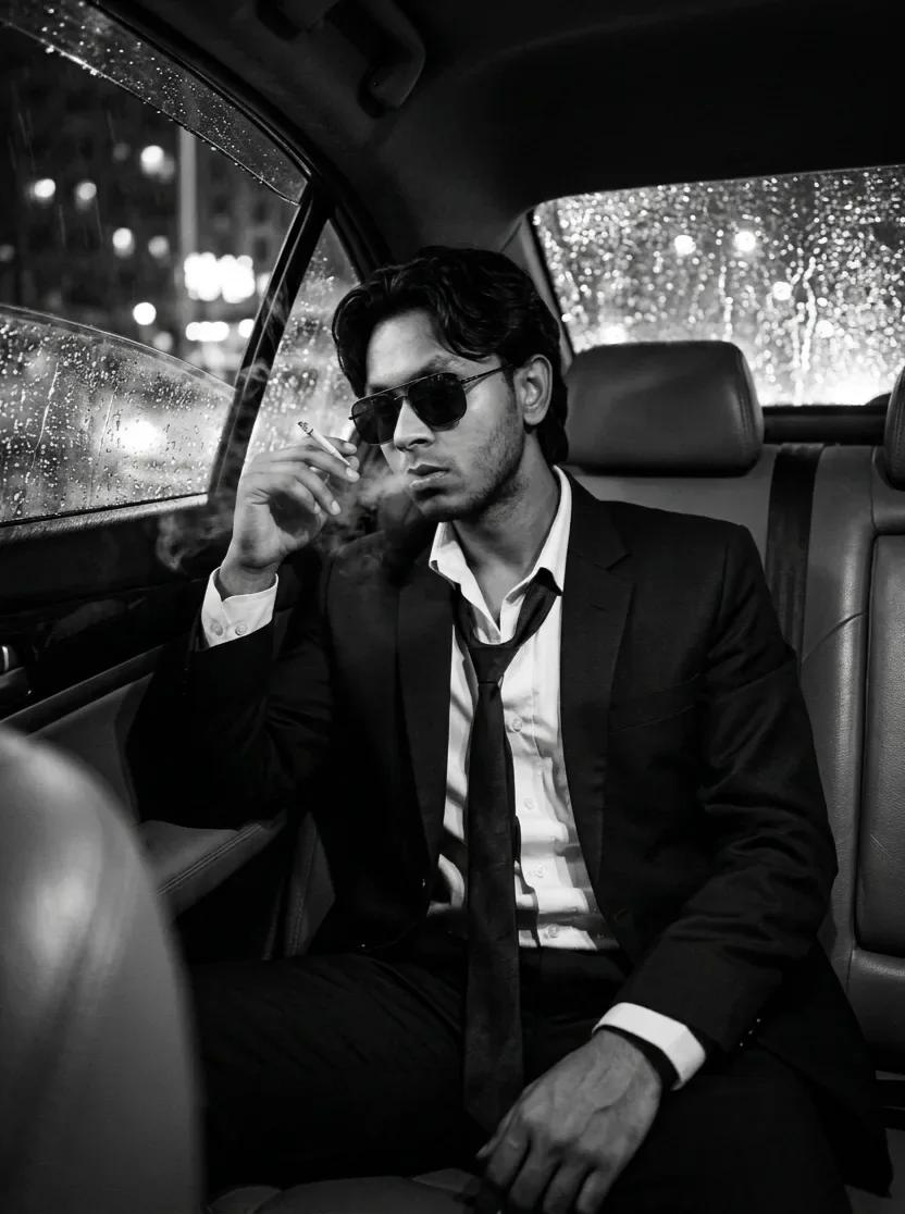 Man Sitting In The Back Seat AI Photo Prompt preview example result