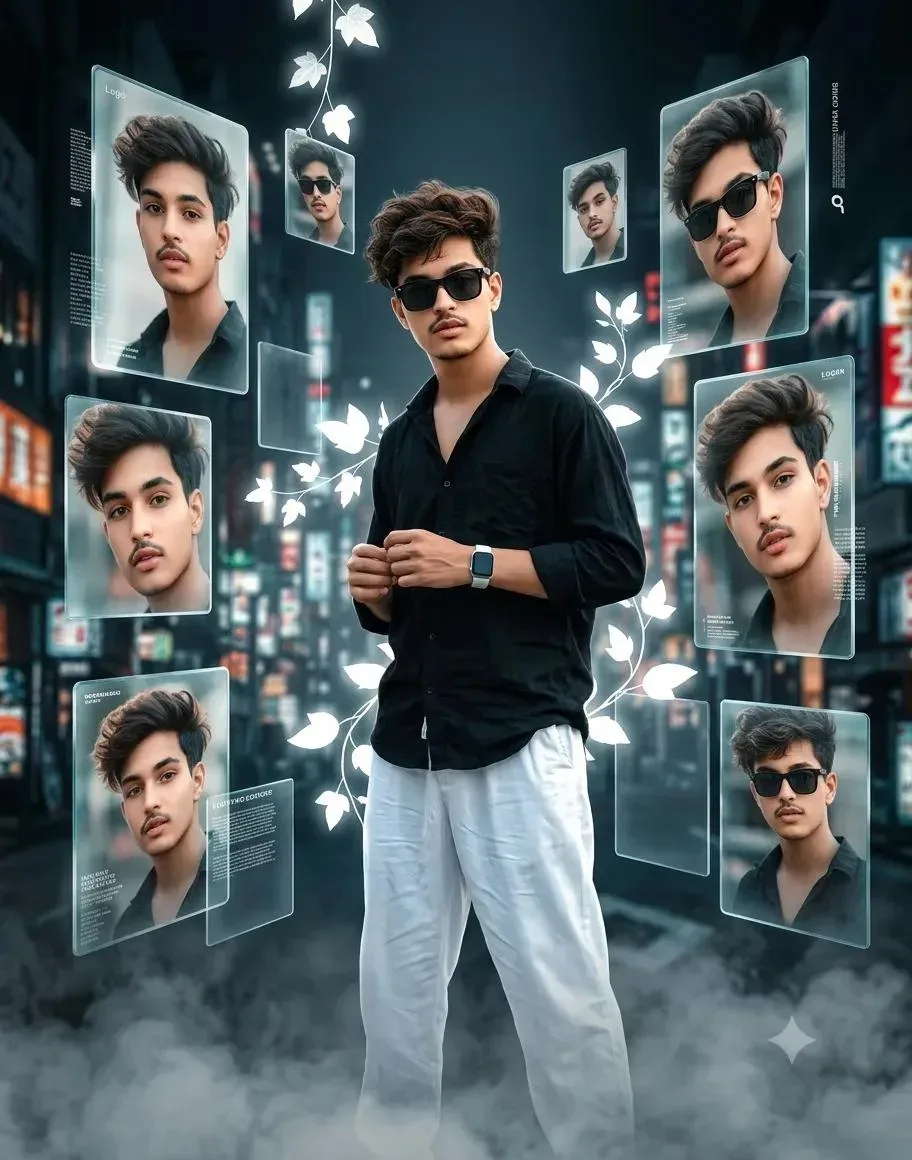 Man With Floating Digital Identity Screens AI Portrait AI Photo Prompt preview example result