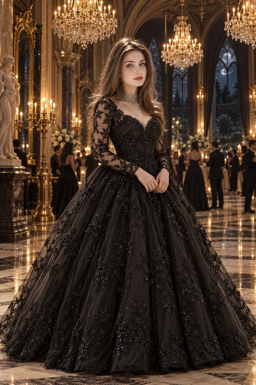 Midnight Elegance: A Gothic Ballroom Dream AI Photo Prompt preview example result
