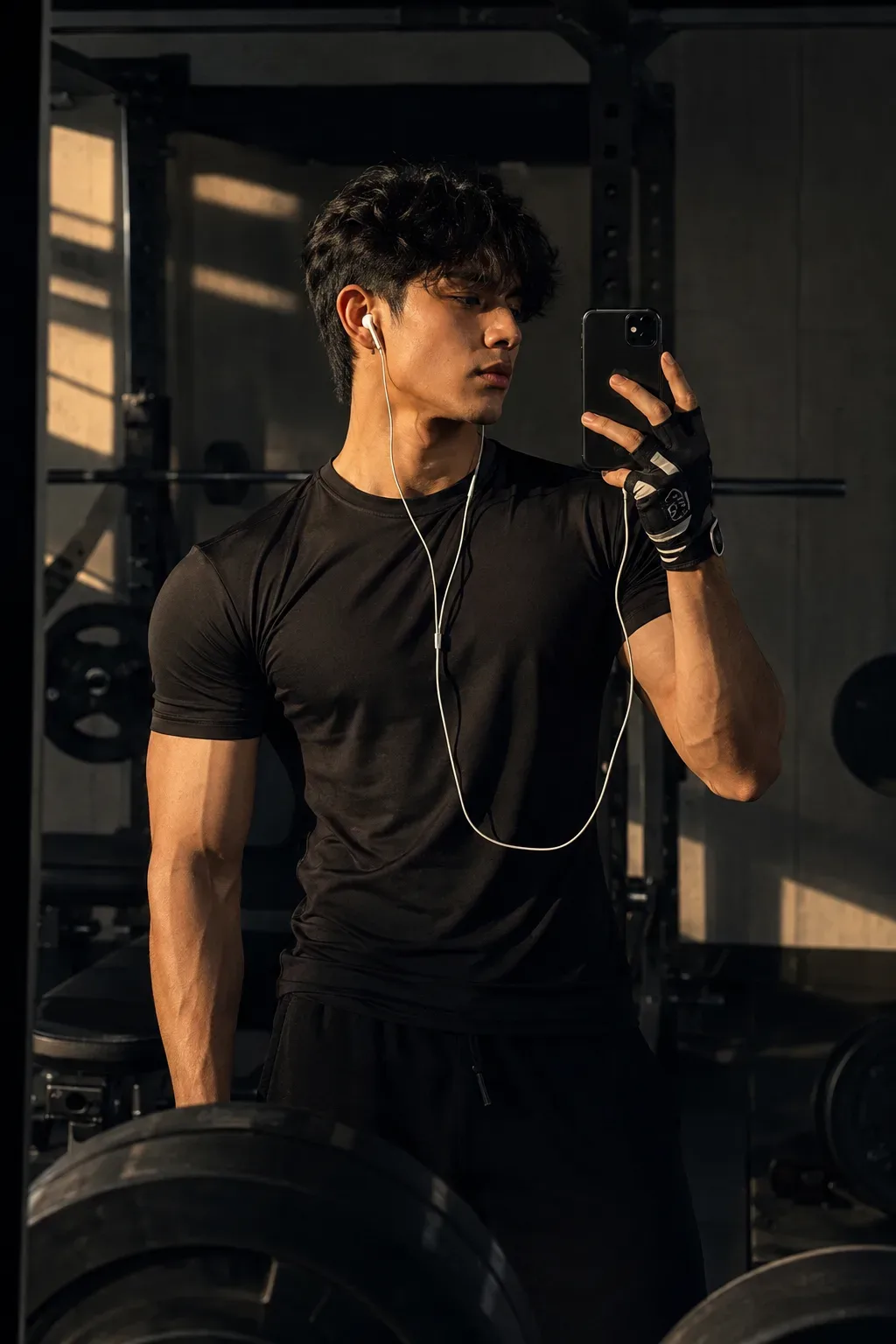 Midnight Iron Premium Cinematic Gym Mirror Portrait AI Photo Prompt preview example result