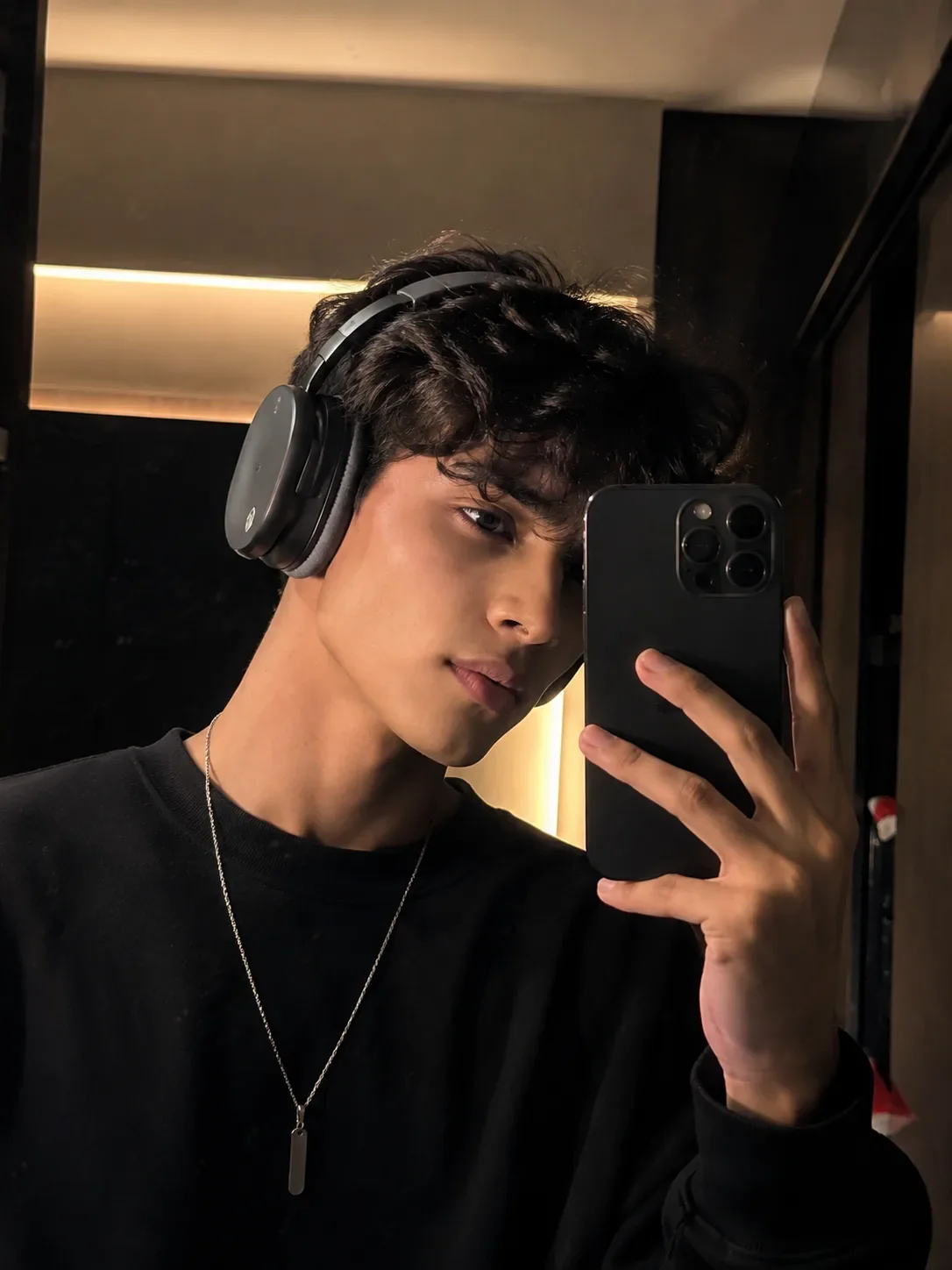 Midnight Mirror Aesthetic Headphone Selfie AI Photo Prompt preview example result