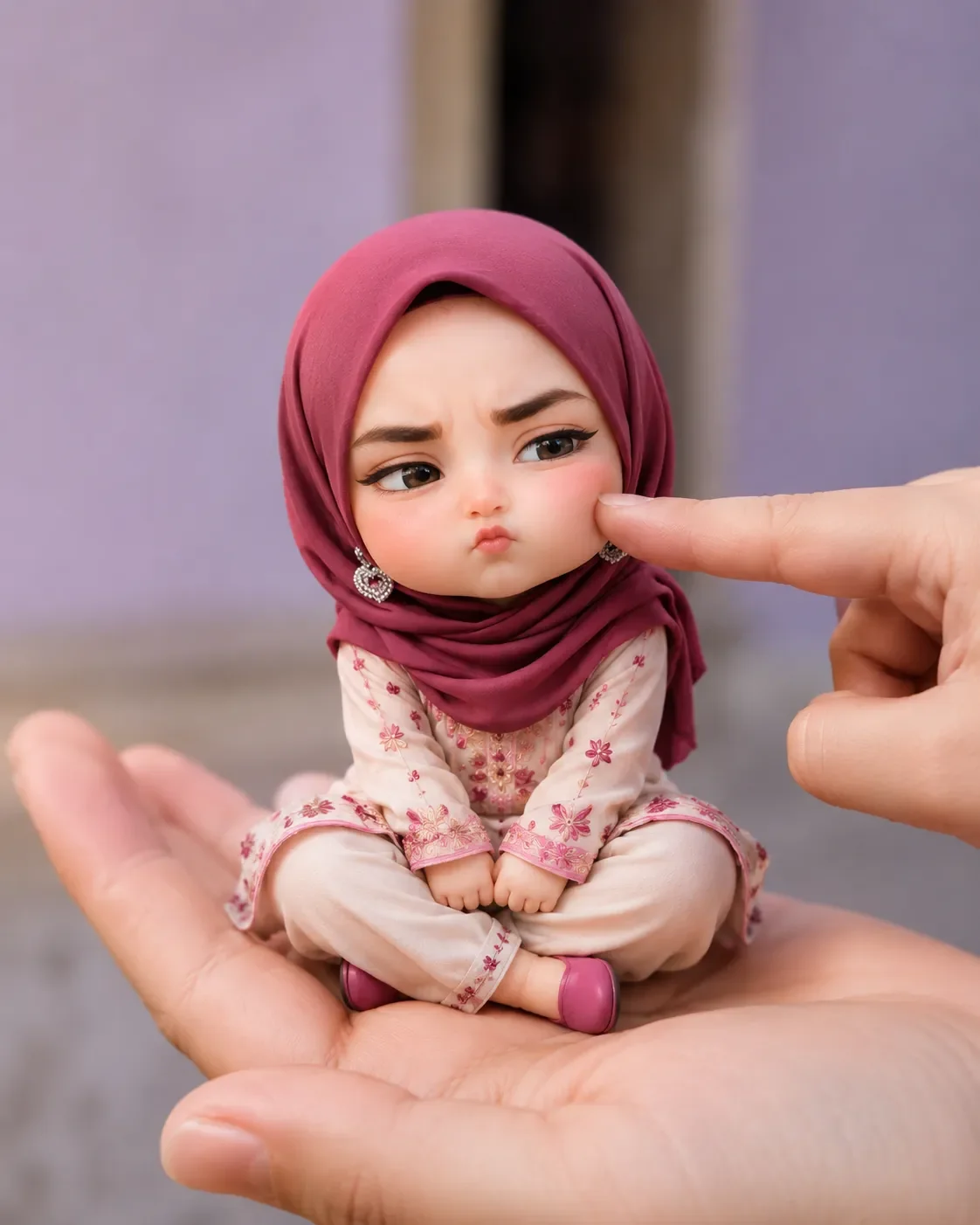 Miniature Girl In Palm With Pouty Expression AI Photo Prompt preview example result