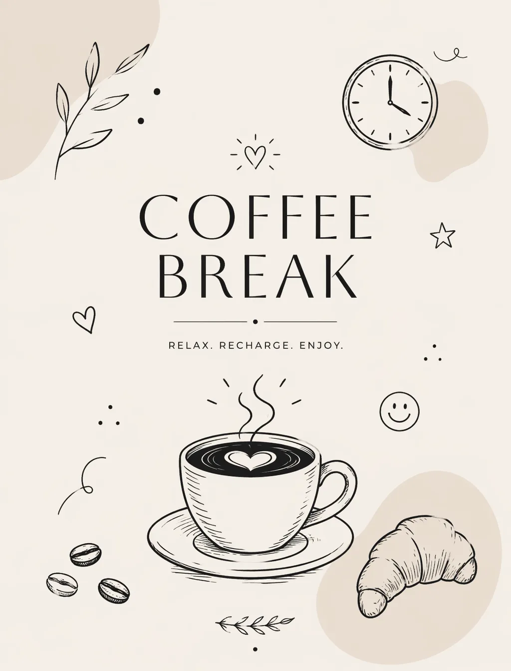 Minimal Doodle-Style Poster For "Coffee Break" AI Photo Prompt generated preview