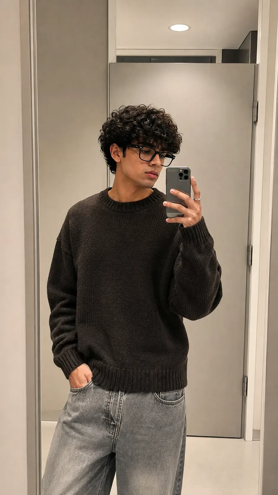 Minimalist Knitwear Contemporary Mirror Selfie Editoria AI Photo Prompt preview example result
