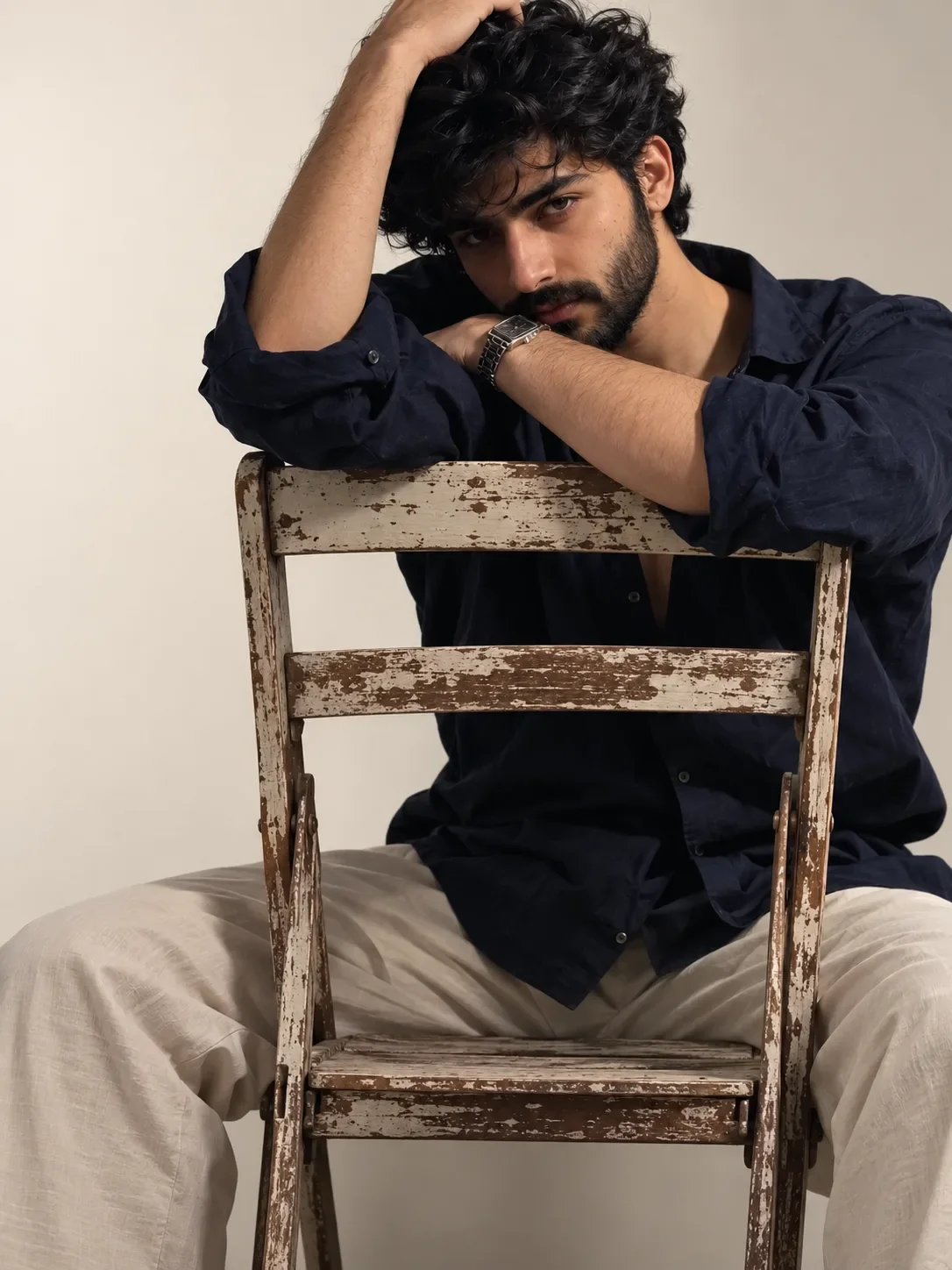 Minimalist Studio Chair Portrait High-fashion Editorial Photography AI Photo Prompt preview example result