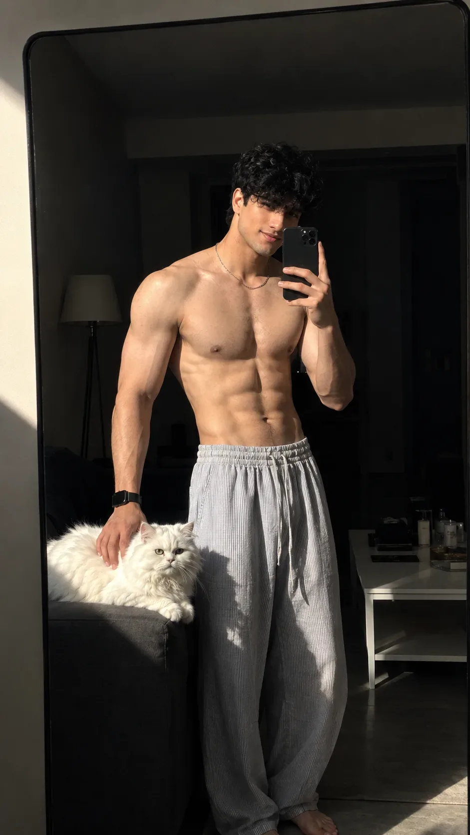 Mirror Selfie Vibes Just Me & My Fluffy Cat AI Photo Prompt preview example result