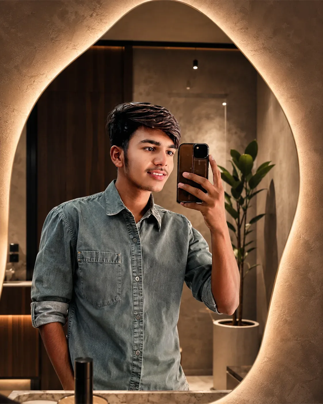 MIRROR SELFIE WITH I PHONE 13 AI Photo Prompt preview example result