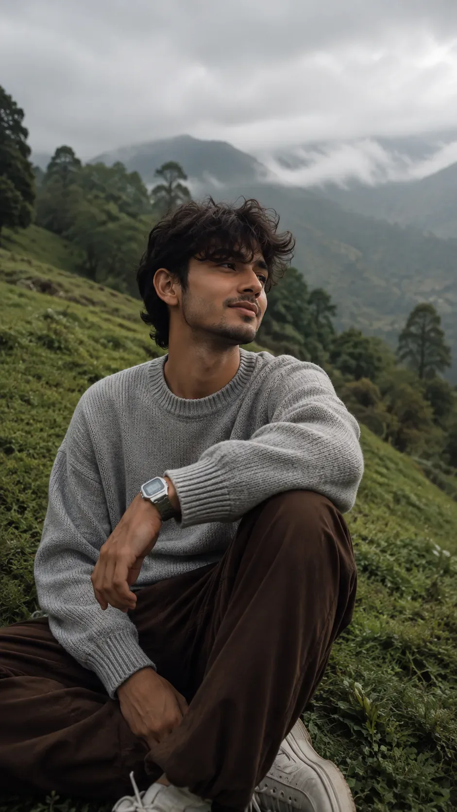 Misty Hillside Quiet Weekend Editorial AI Photo Prompt preview example result