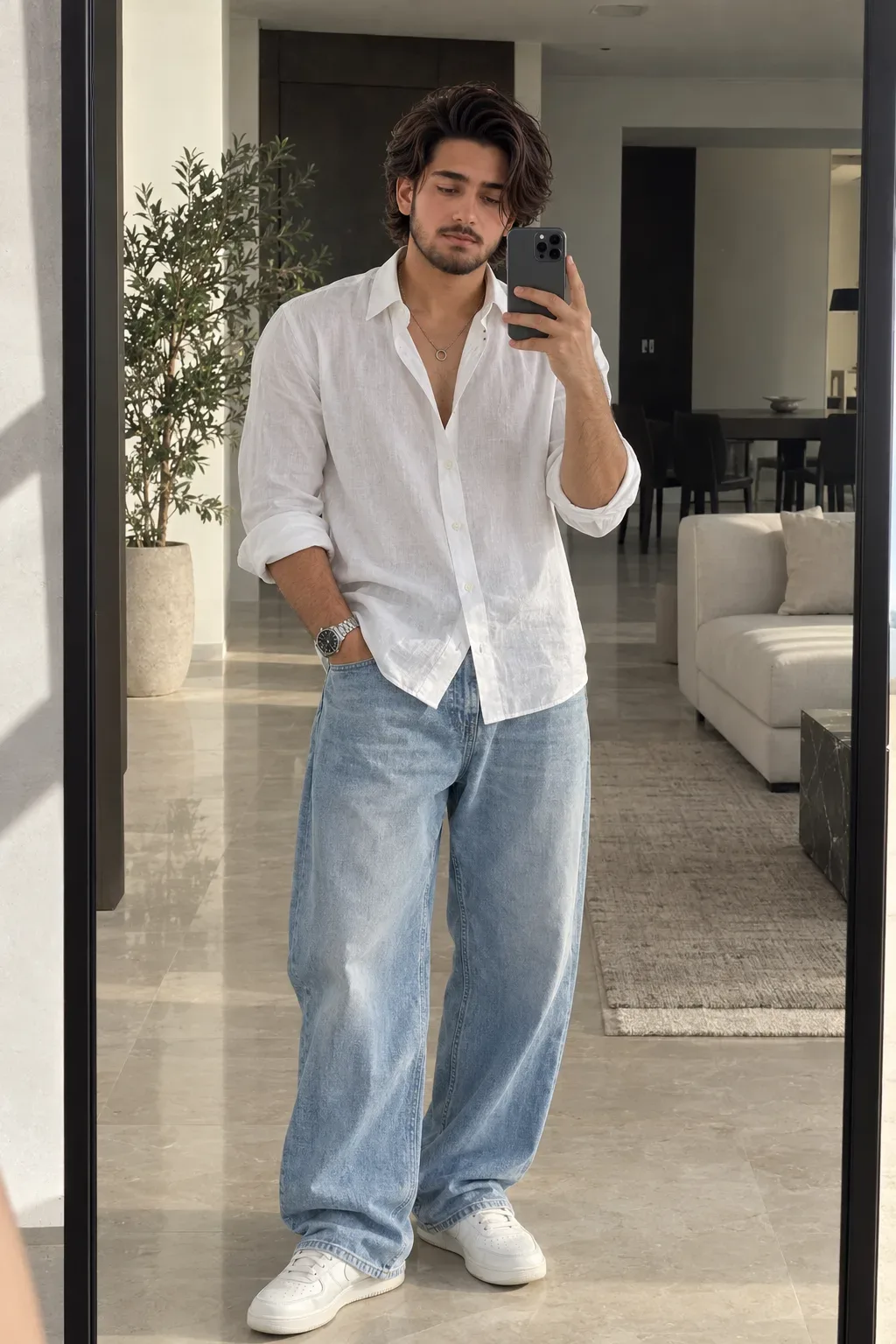 Modern Apartment Mirror Selfie AI Photo Prompt preview example result