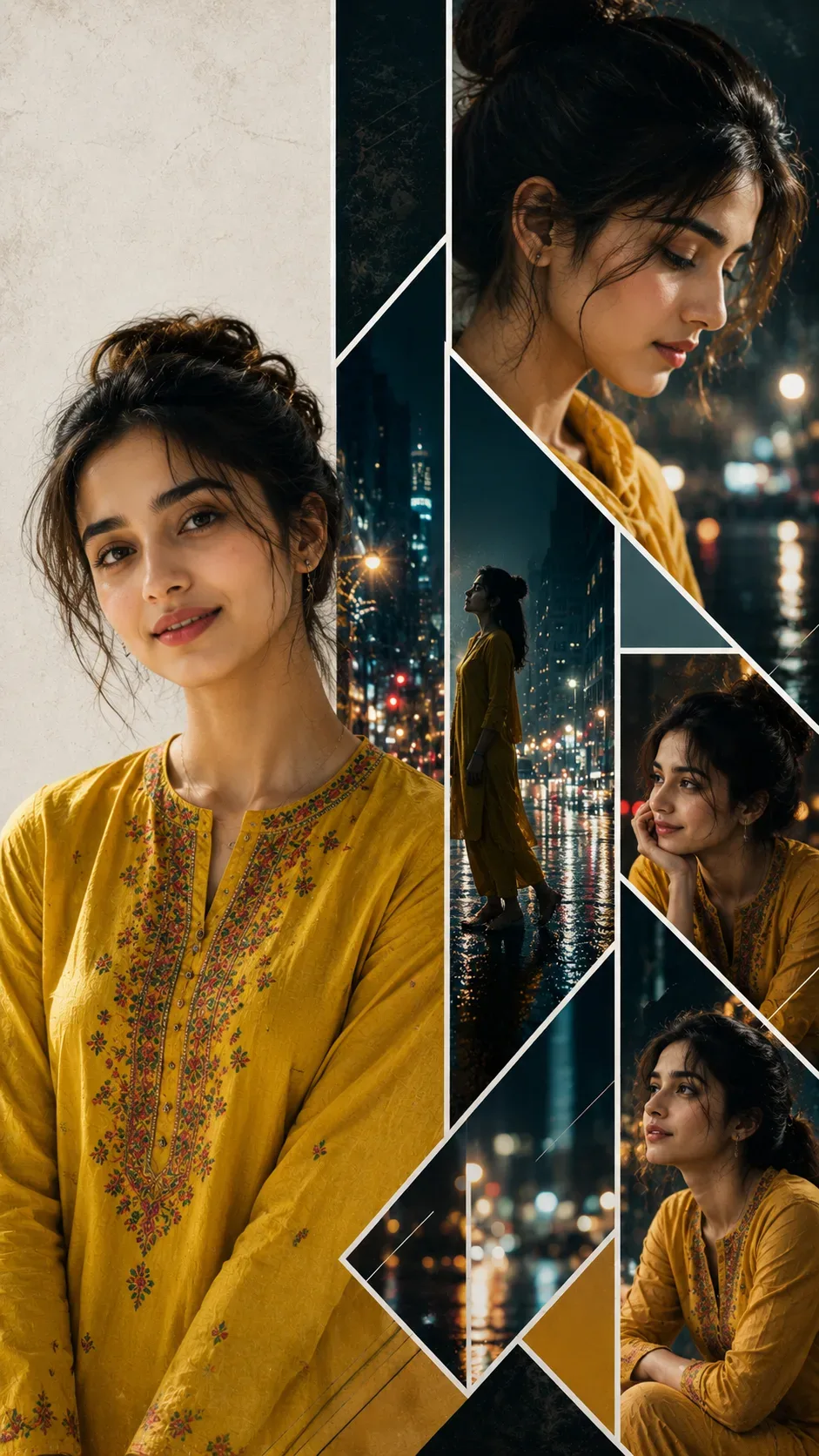 Modern Geometric Cinematic Woman Portrait Collage AI Photo Prompt preview example result