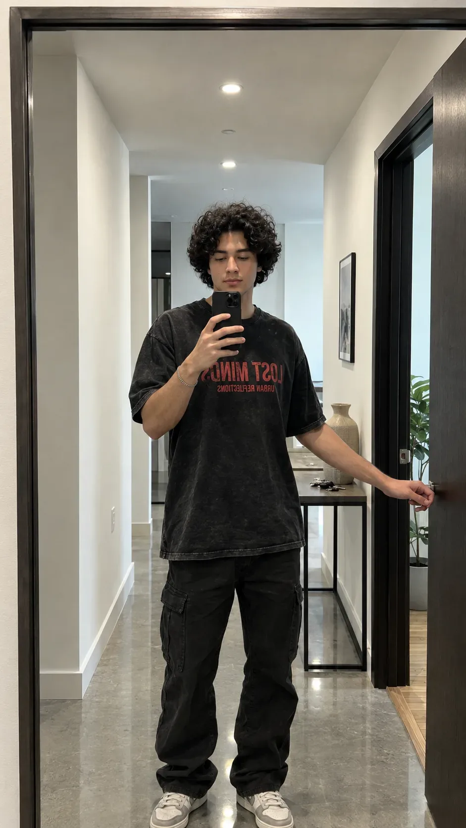 Modern Hallway Mirror Noir AI Photo Prompt preview example result