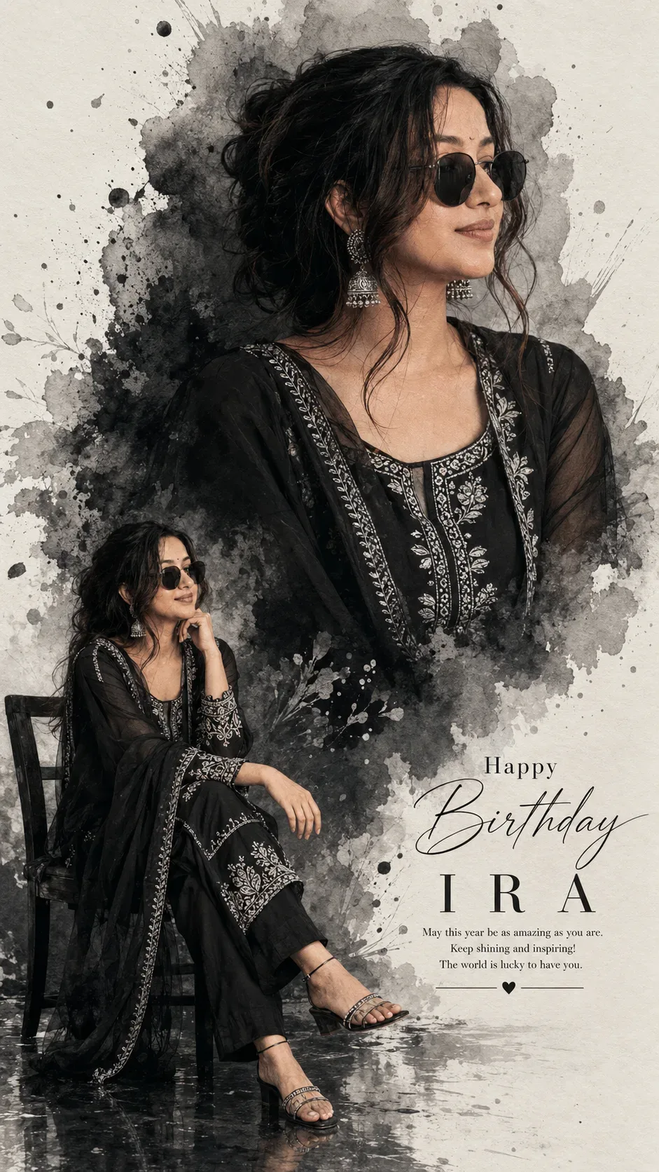 Monochrome Birthday Elegance For Ira AI Photo Prompt preview example result
