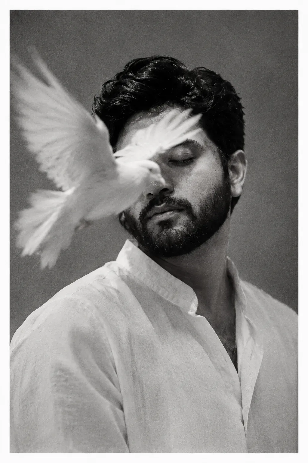 Monochrome Dove Fine-art Portrait AI Photo Prompt preview example result