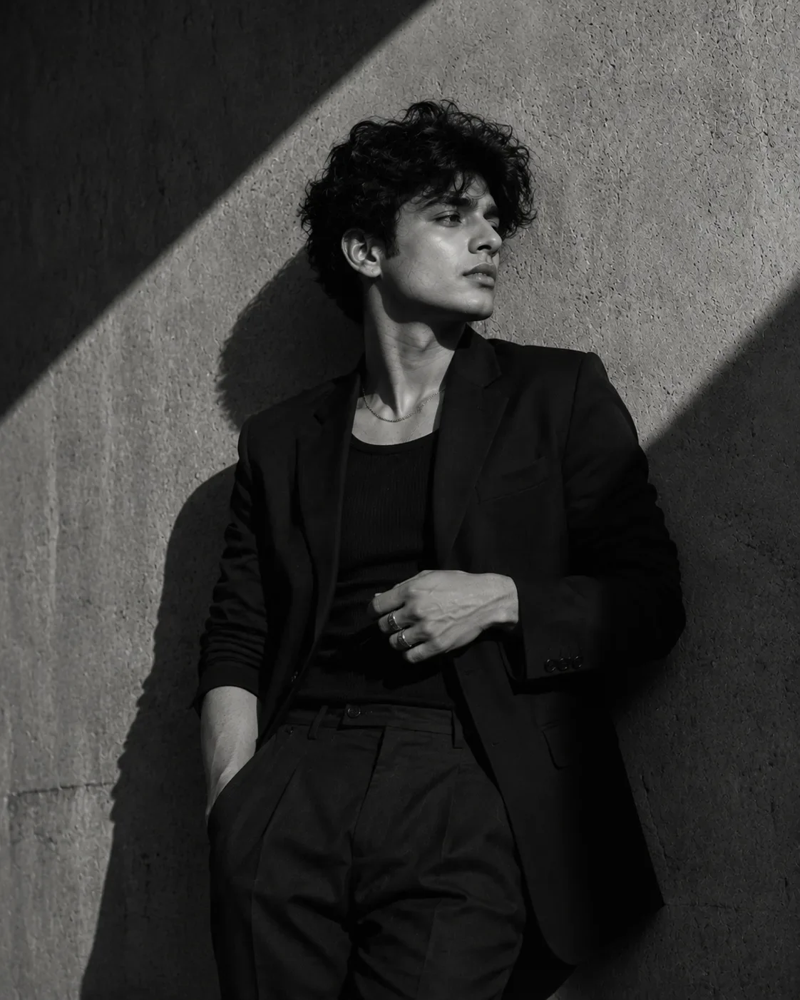 Monochrome Noir Editorial Portrait AI Prompt | Cinematic Black & White Fashion Photography preview example result