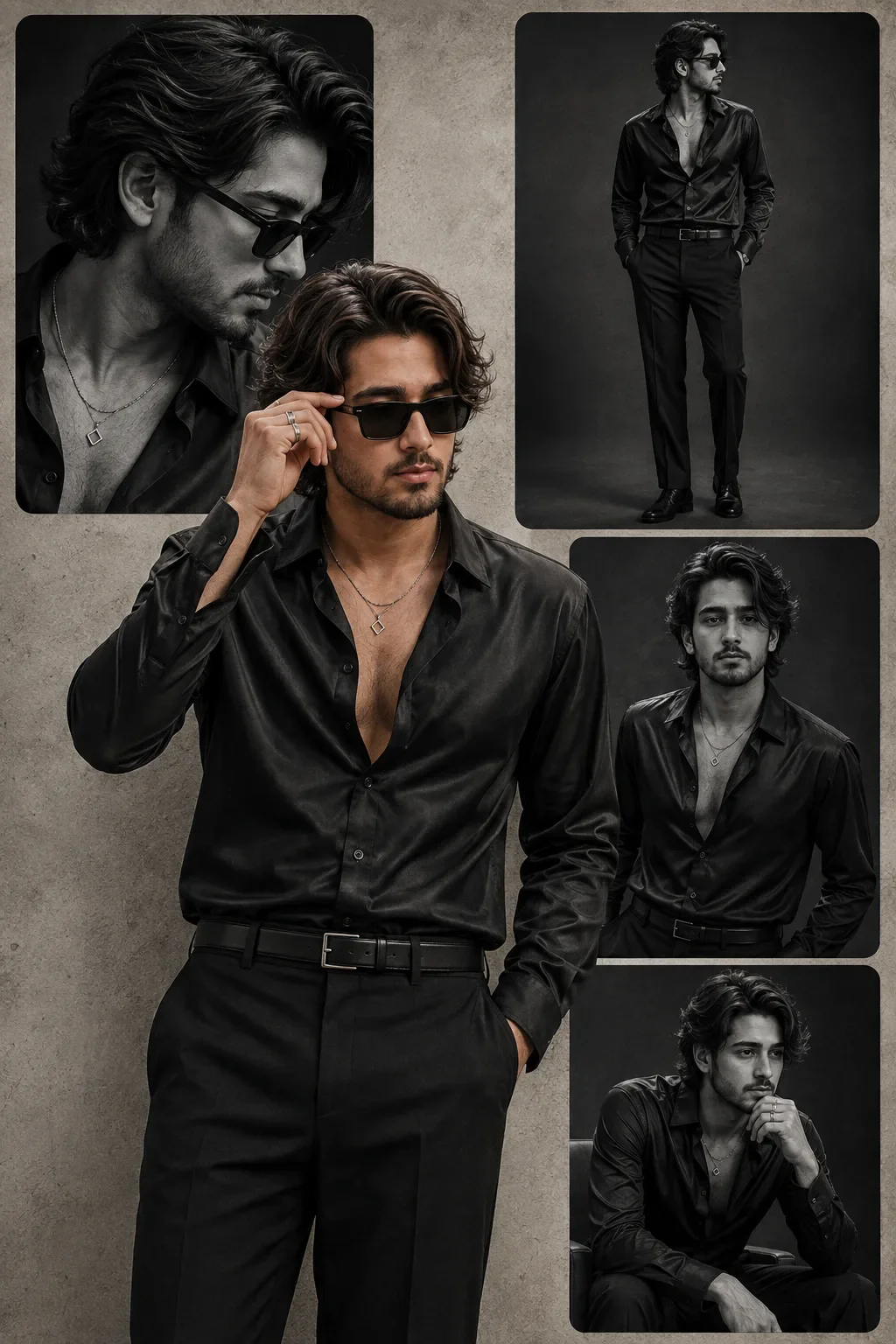 Monochrome Satin Portrait Collage AI Photo Prompt preview example result