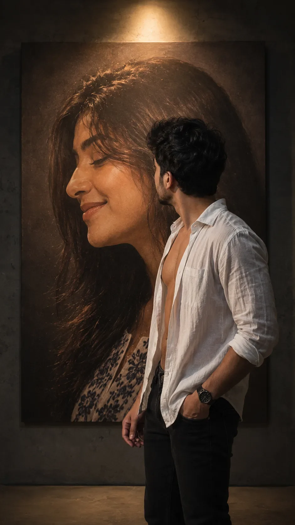 Moody Art Gallery Aesthetic Museum Walk Portrait AI Prompt preview example result