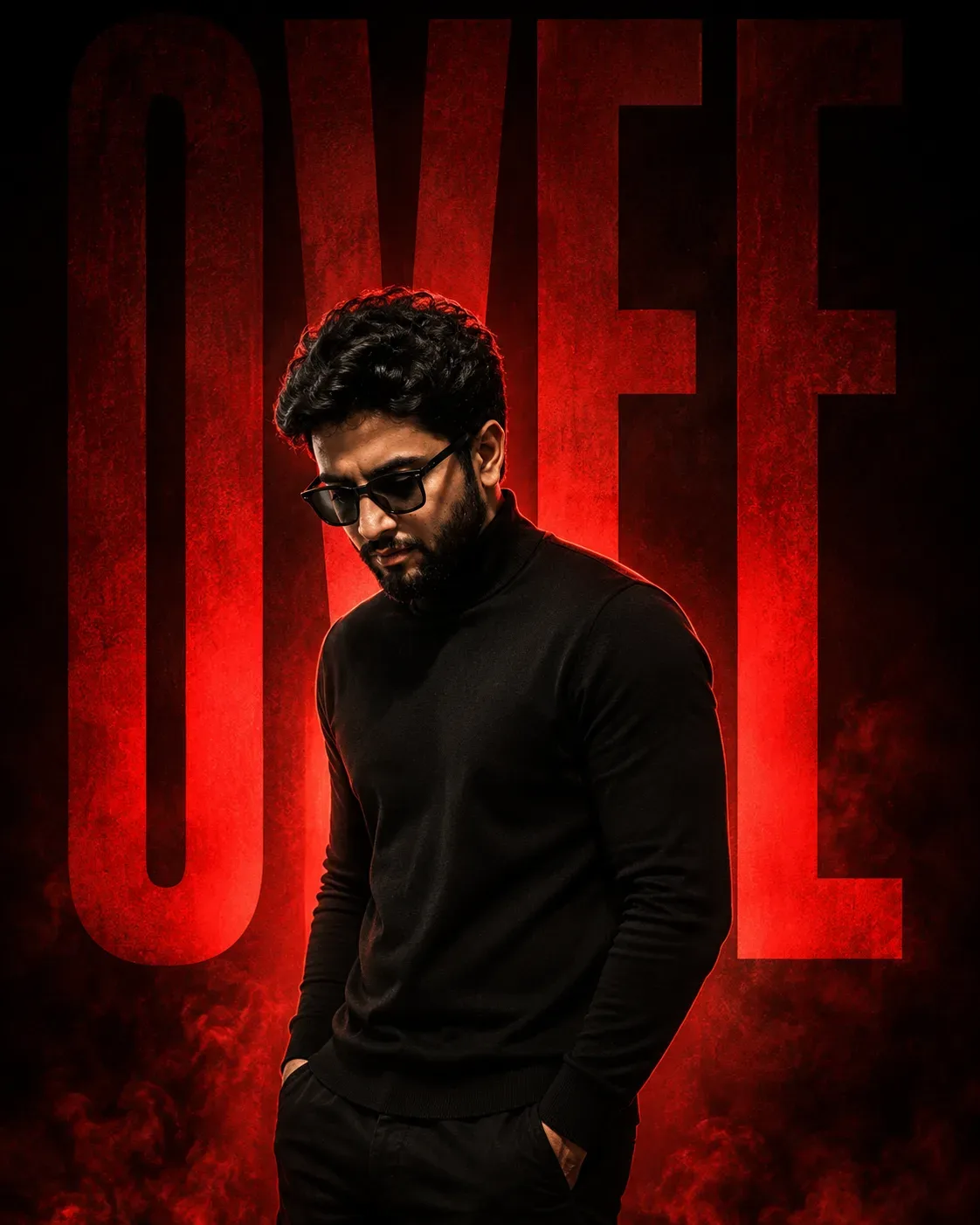 Moody Portrait With Glowing Red Typography AI Photo Prompt preview example result