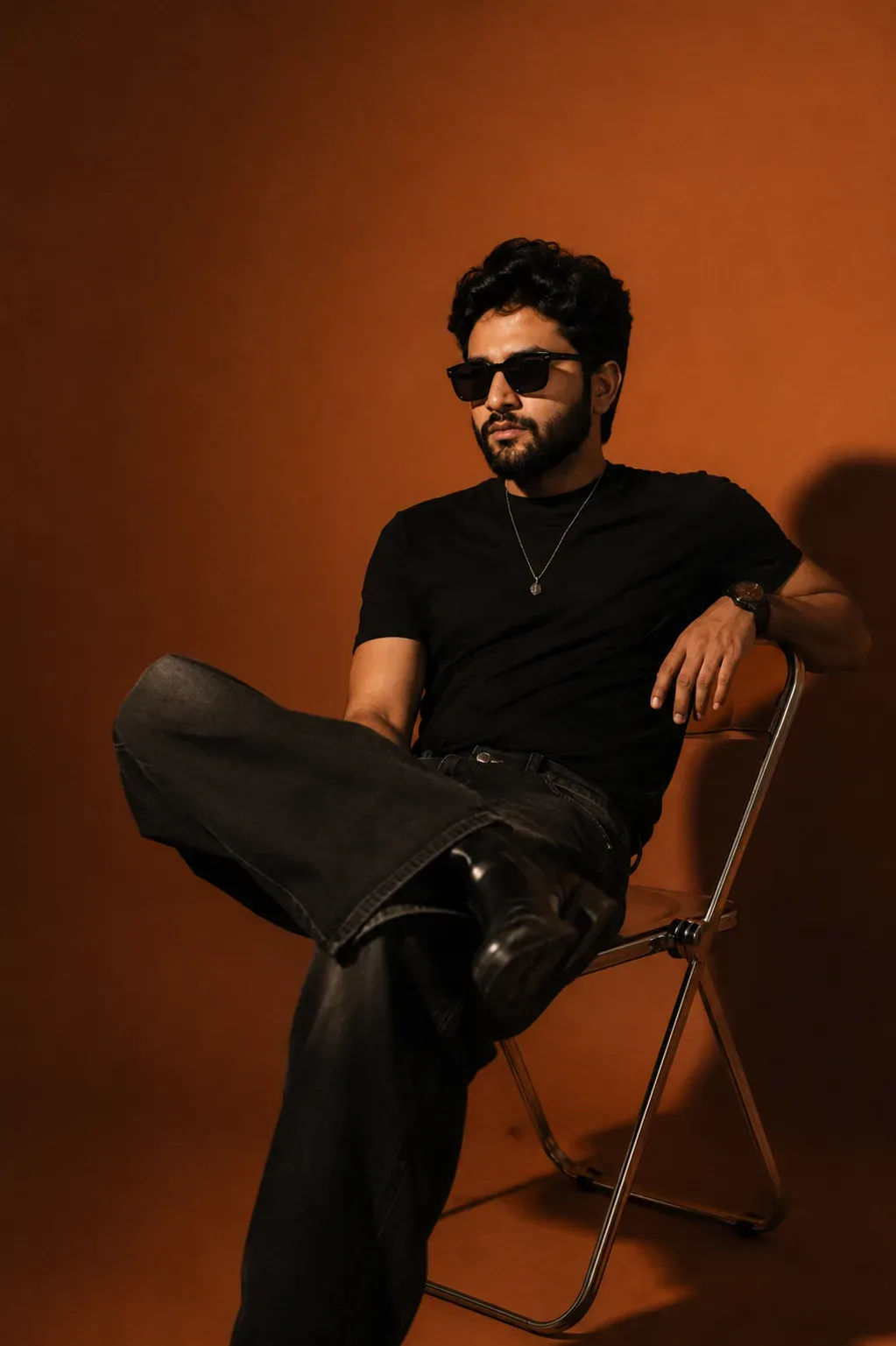 Moody Warm-toned Studio Portrait AI Photo Prompt preview example result