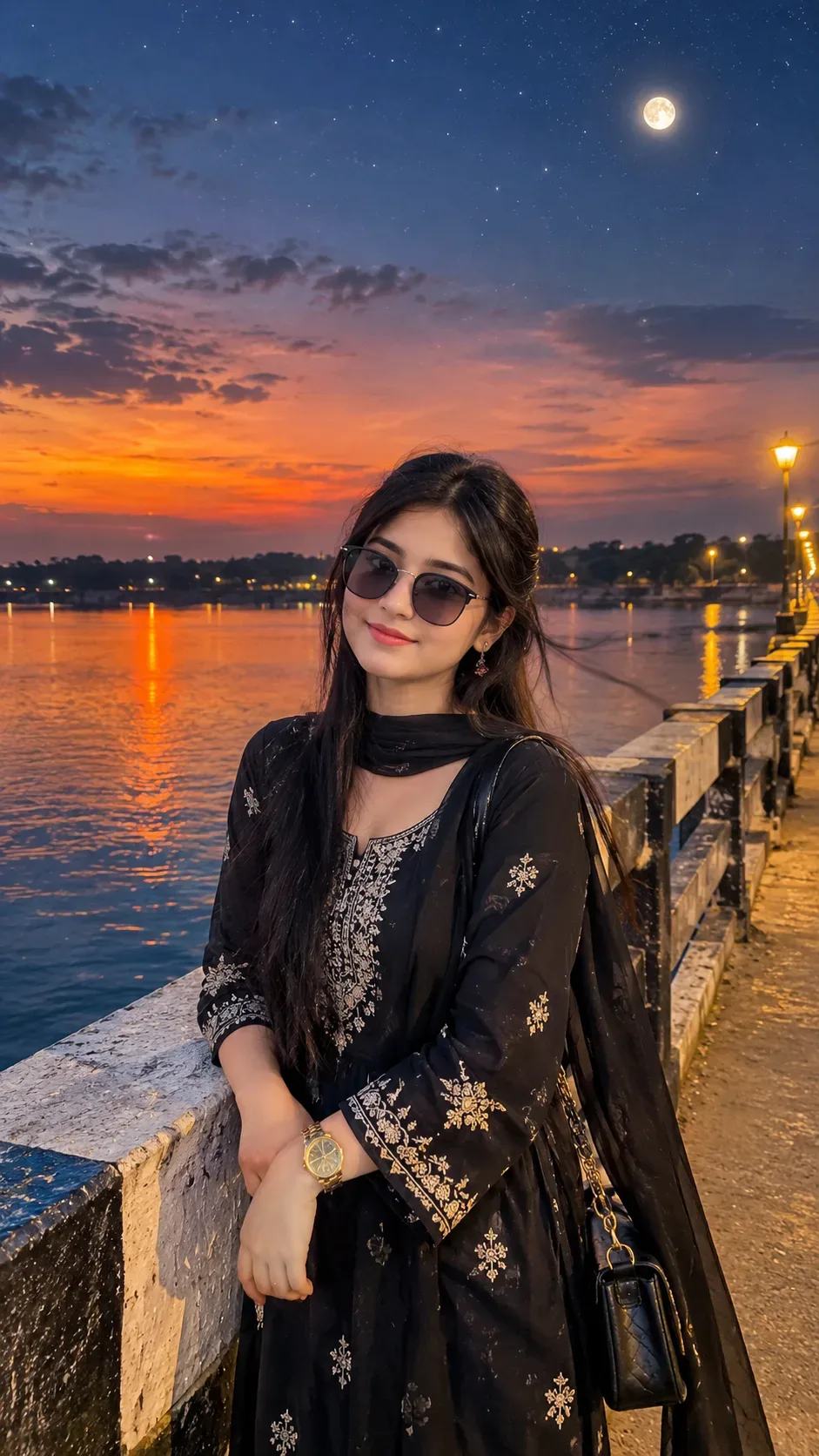 Moonlit Sunset By The River AI Photo Prompt preview example result