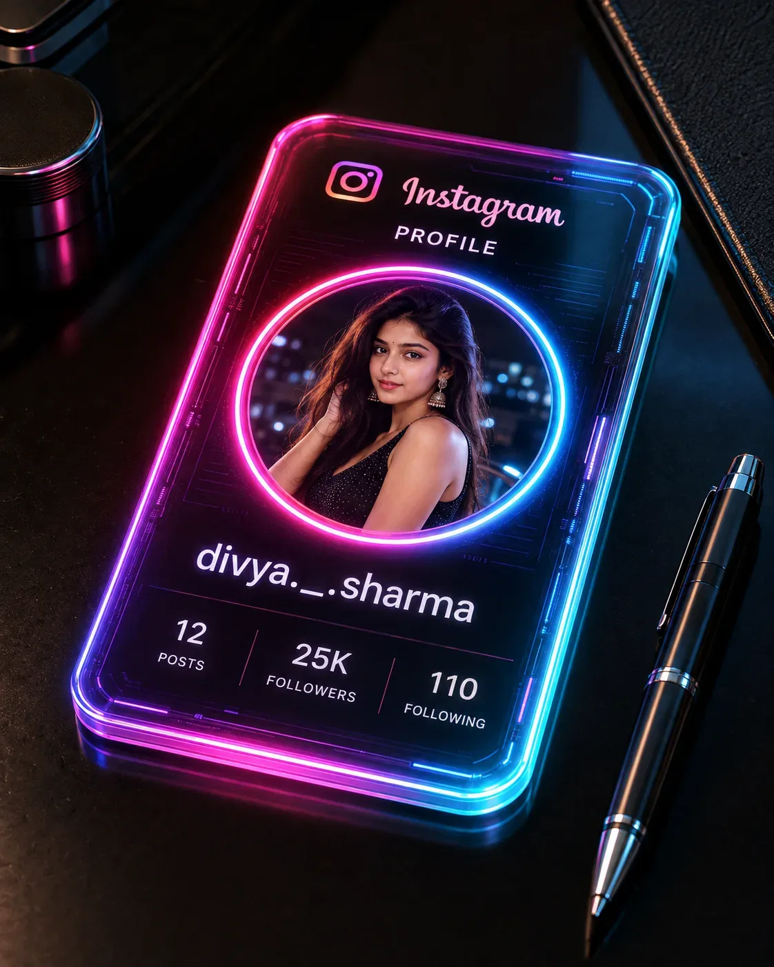 Neon Light Instagram Profile AI Photo Prompt preview example result