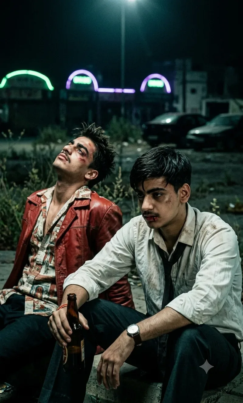 Neon Night Gritty Cinematic Street Portrait AI Photo Prompt preview example result