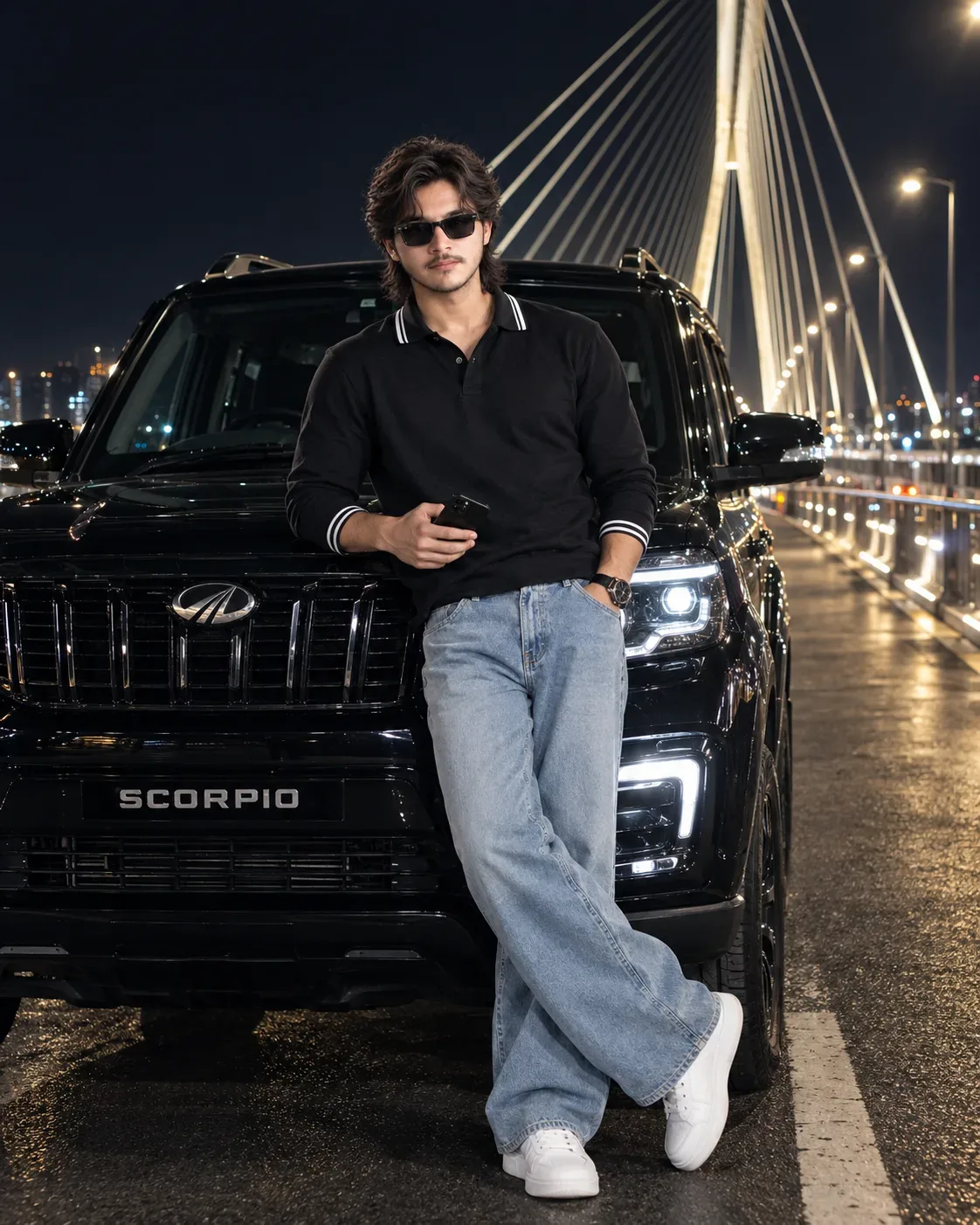 NIGHTFALL COMMANDER BLACK SUV & CITY LIGHTS AI Photo Prompt preview example result