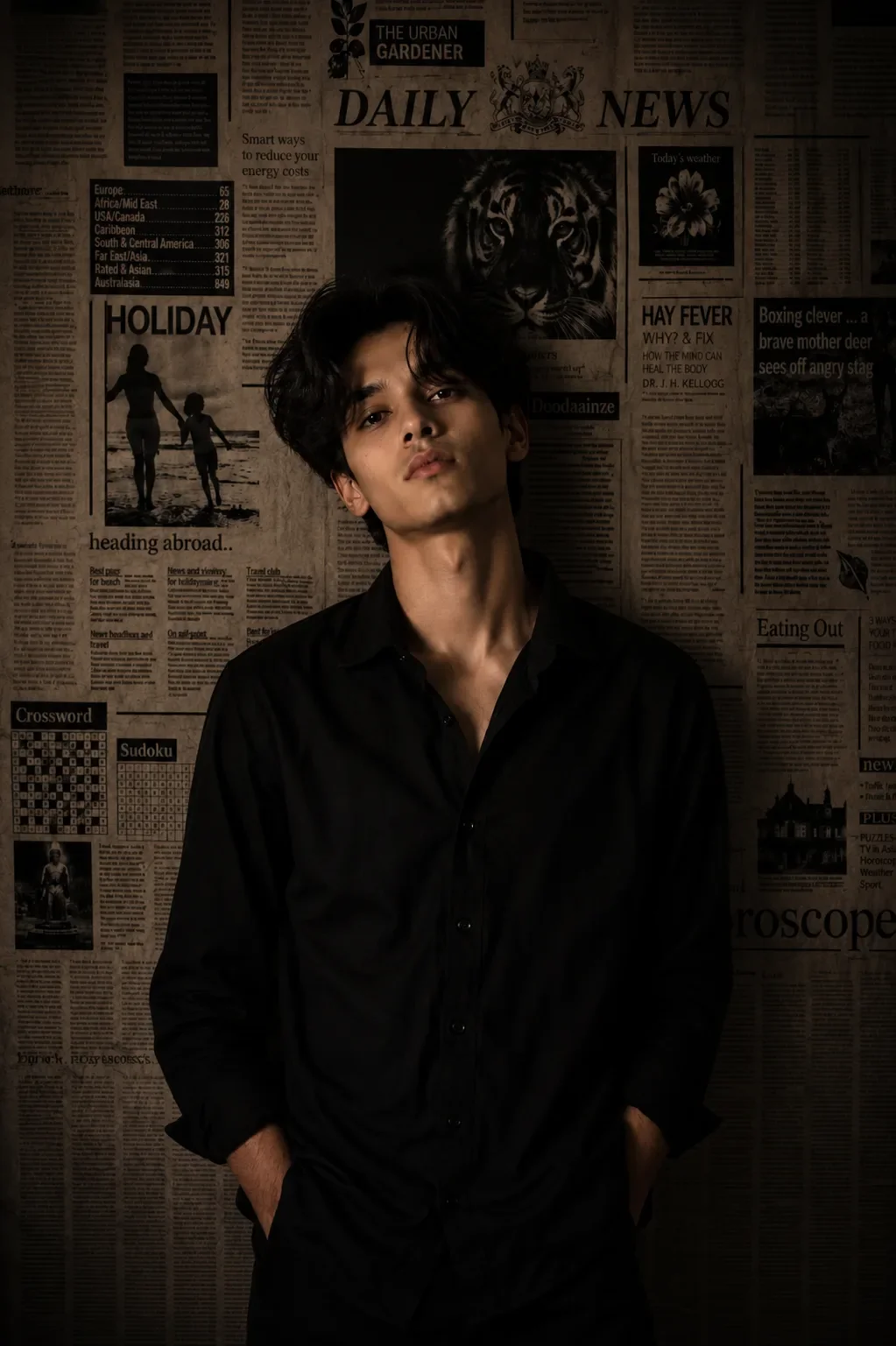 Noir Chronicle Dark Editorial Portrait. AI Photo Prompt preview example result