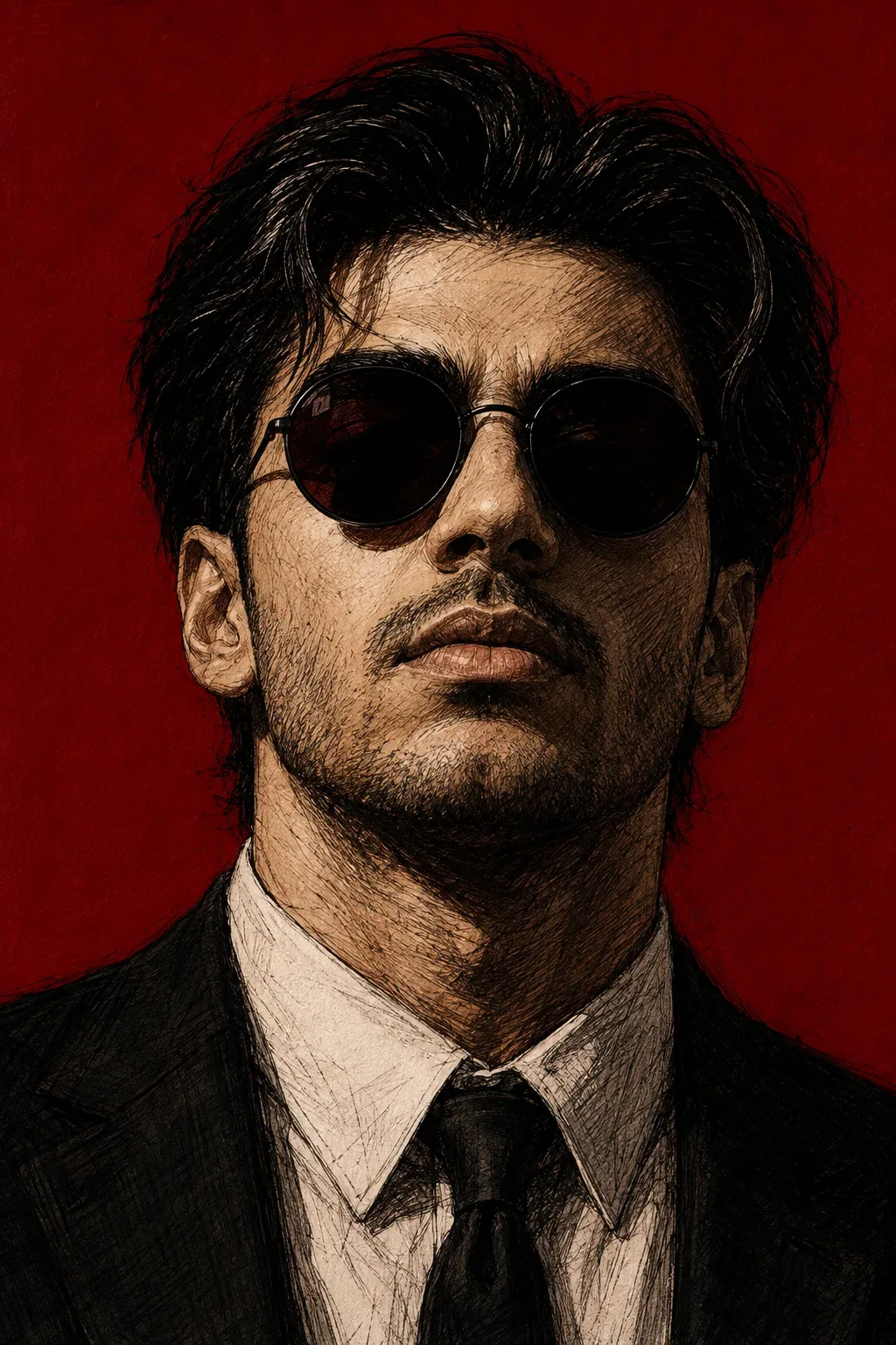 Noir Gentleman Red Ink Portrait AI Photo Prompt preview example result