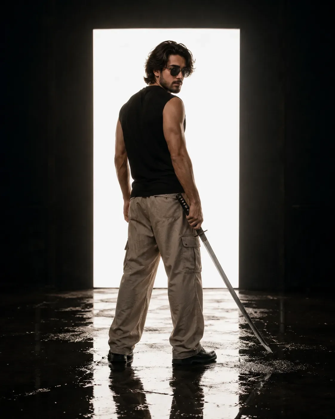 Noir Swordsman In The Light AI Photo Prompt preview example result
