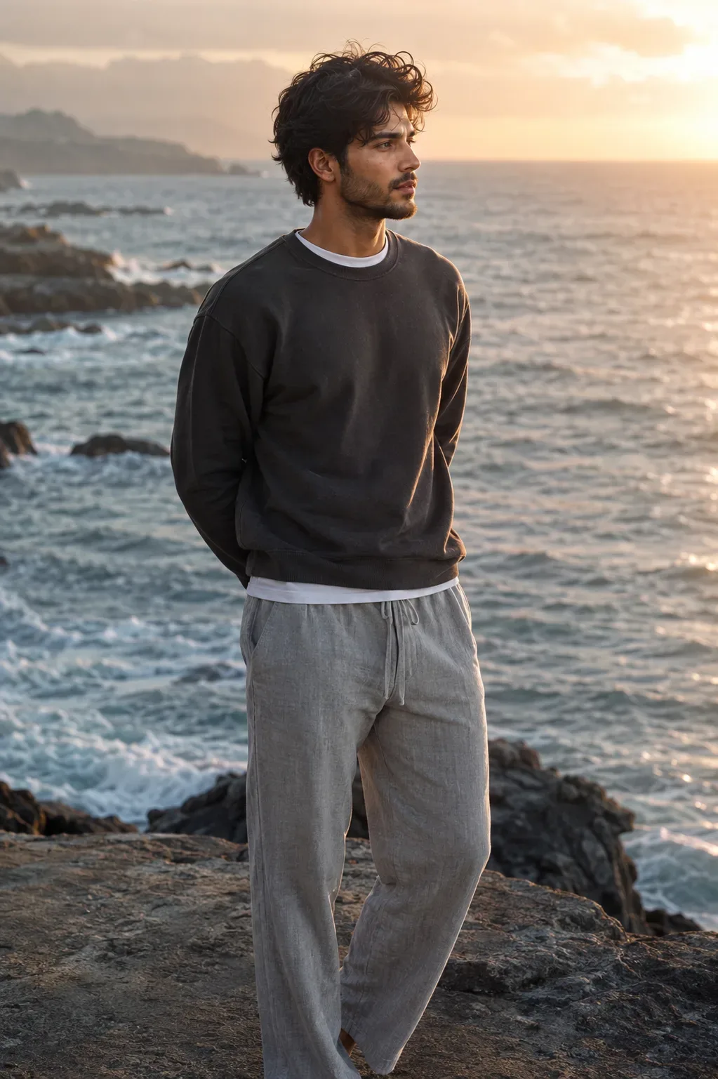 Ocean Dusk Cinematic Coastal Portrait AI Photo Prompt preview example result