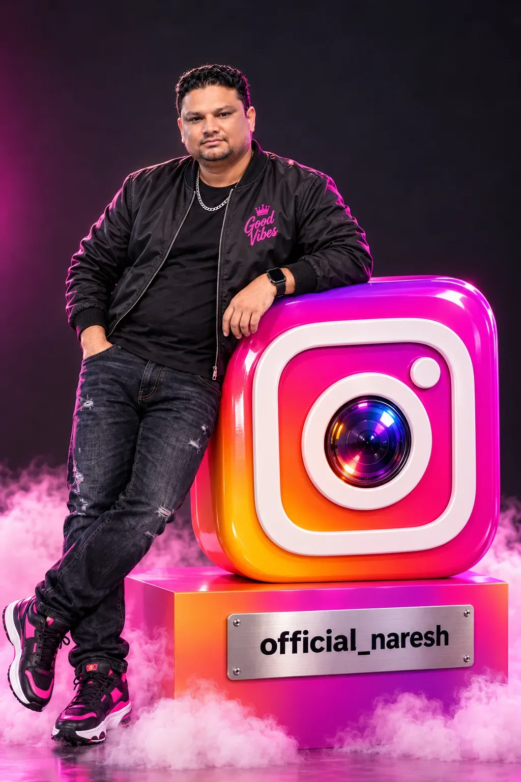 Official Naresh Neon Instagram Icon Studio Portrait AI Photo Prompt preview example result