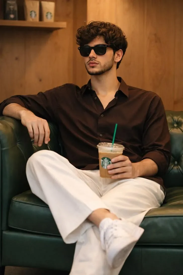 Old Money Cafe Luxury Editorial Ultra Premium Menswear Campaign. AI Photo Prompt preview example result