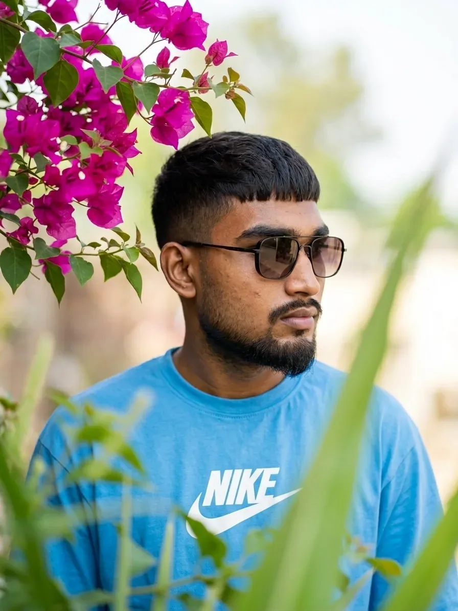Outdoor Floral Garden Male Portrait With Bougainvillea AI Photo Prompt preview example result