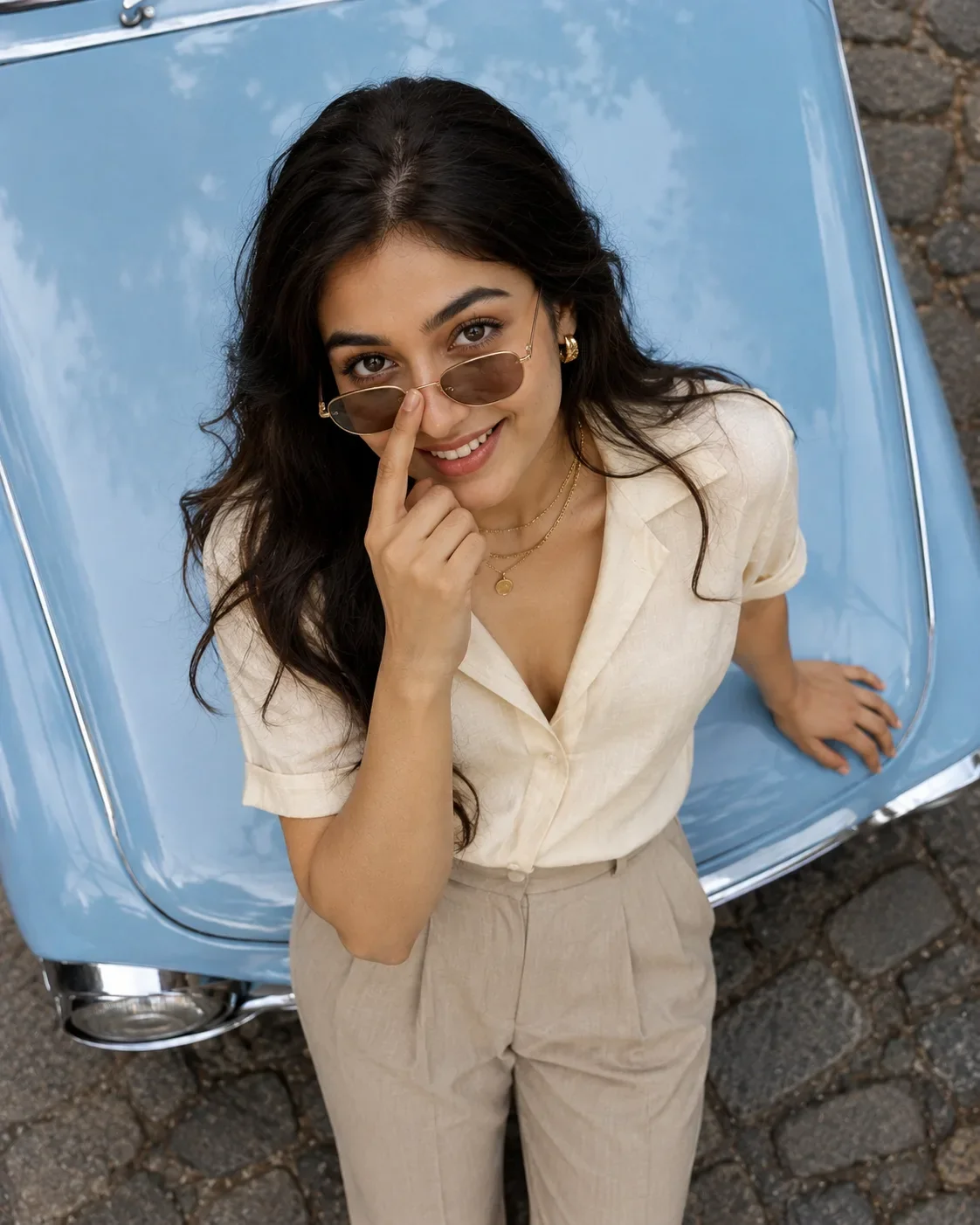 Overhead Vintage Car Editorial Portrait AI Photo Prompt preview example result